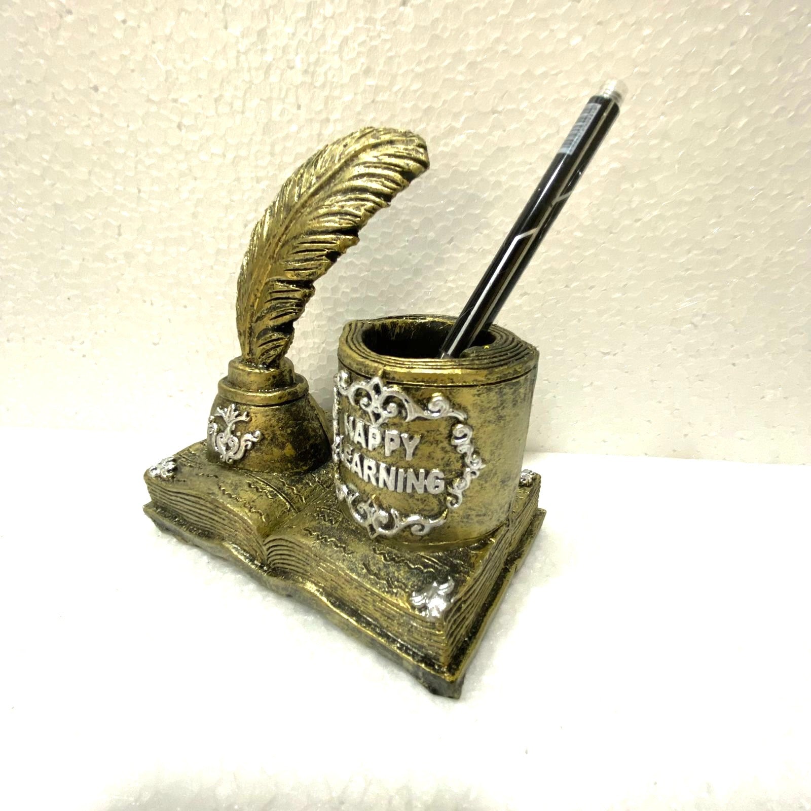 Vintage Replica Art Showpiece Gramophone Globe Feather Book By Tamrapatra