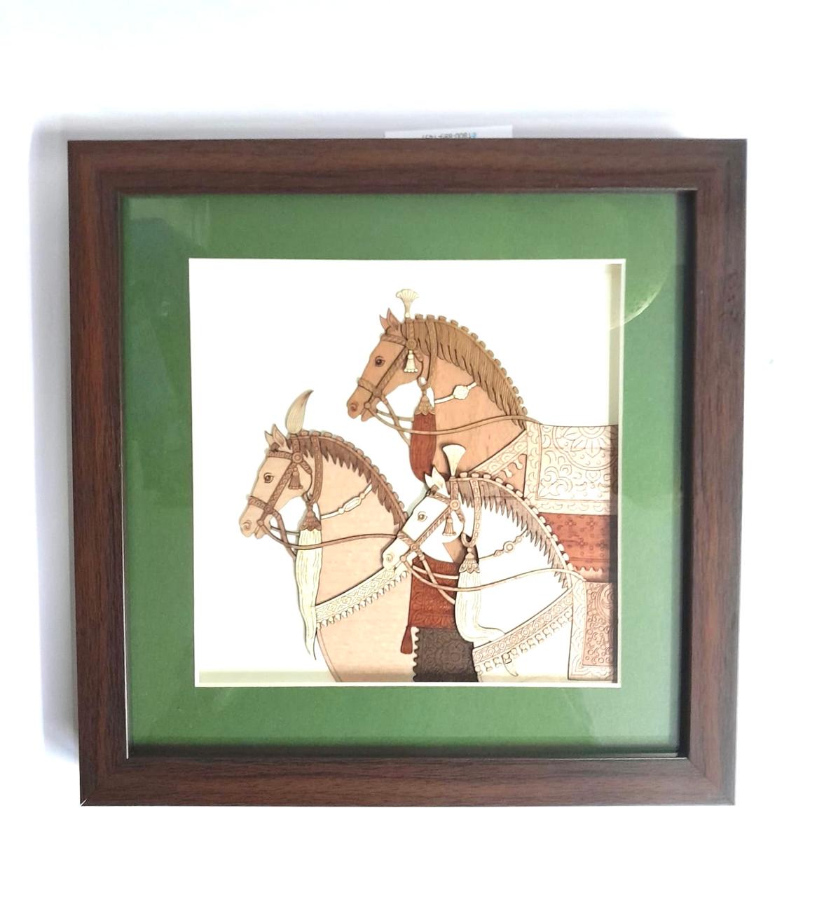3 Horses Fine Wooden Artwork Detailed Craftsmanship Corporate Souvenir Tamrapatra