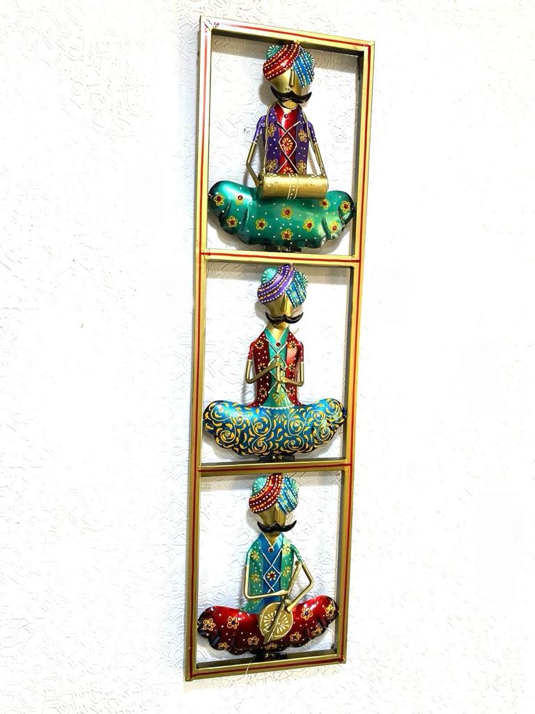 New Hand Painted 3 Fine Musicians Sitting Metal Wall Décor Art By Tamrapatra