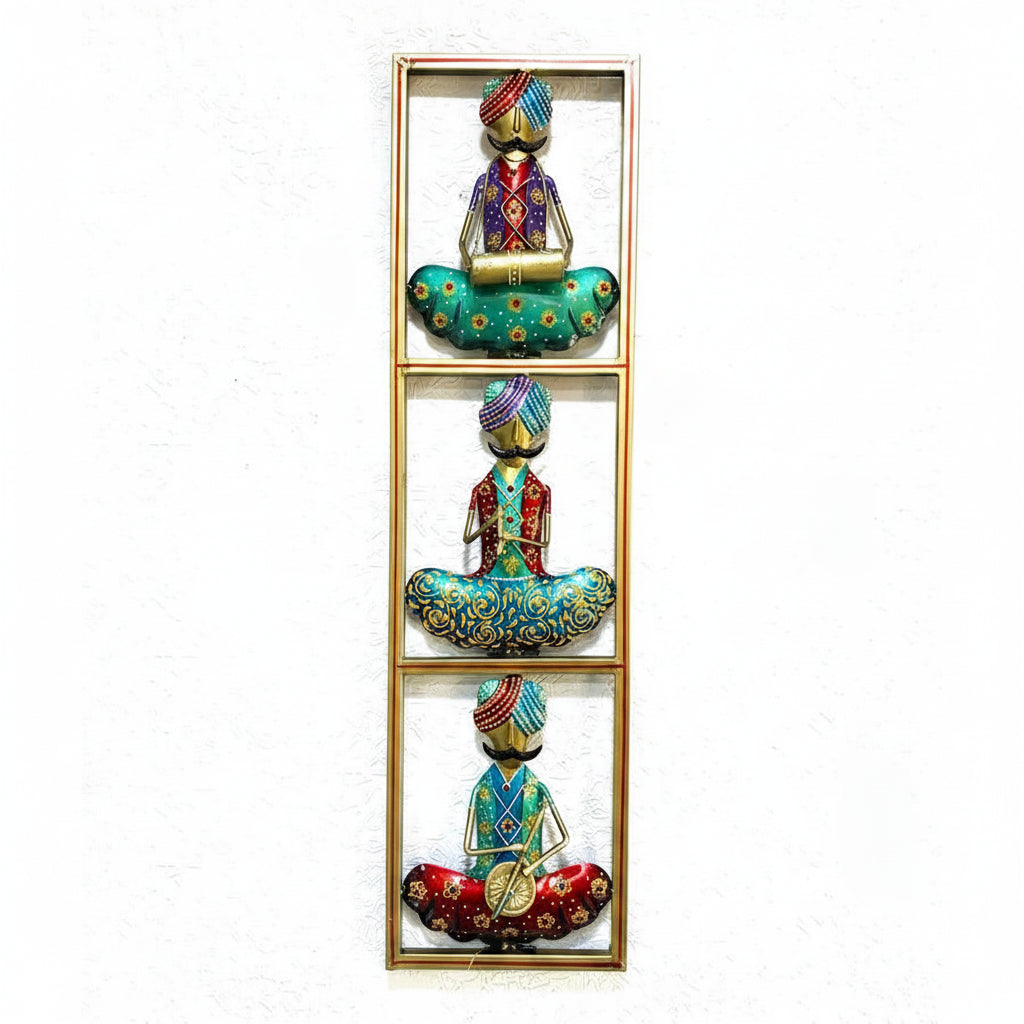 New Hand Painted 3 Fine Musicians Sitting Metal Wall Décor Art By Tamrapatra - Tamrapatra