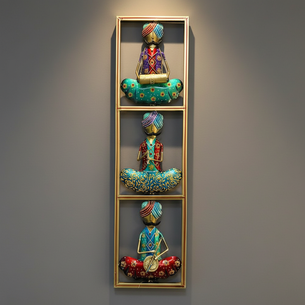 New Hand Painted 3 Fine Musicians Sitting Metal Wall Décor Art By Tamrapatra - Tamrapatra