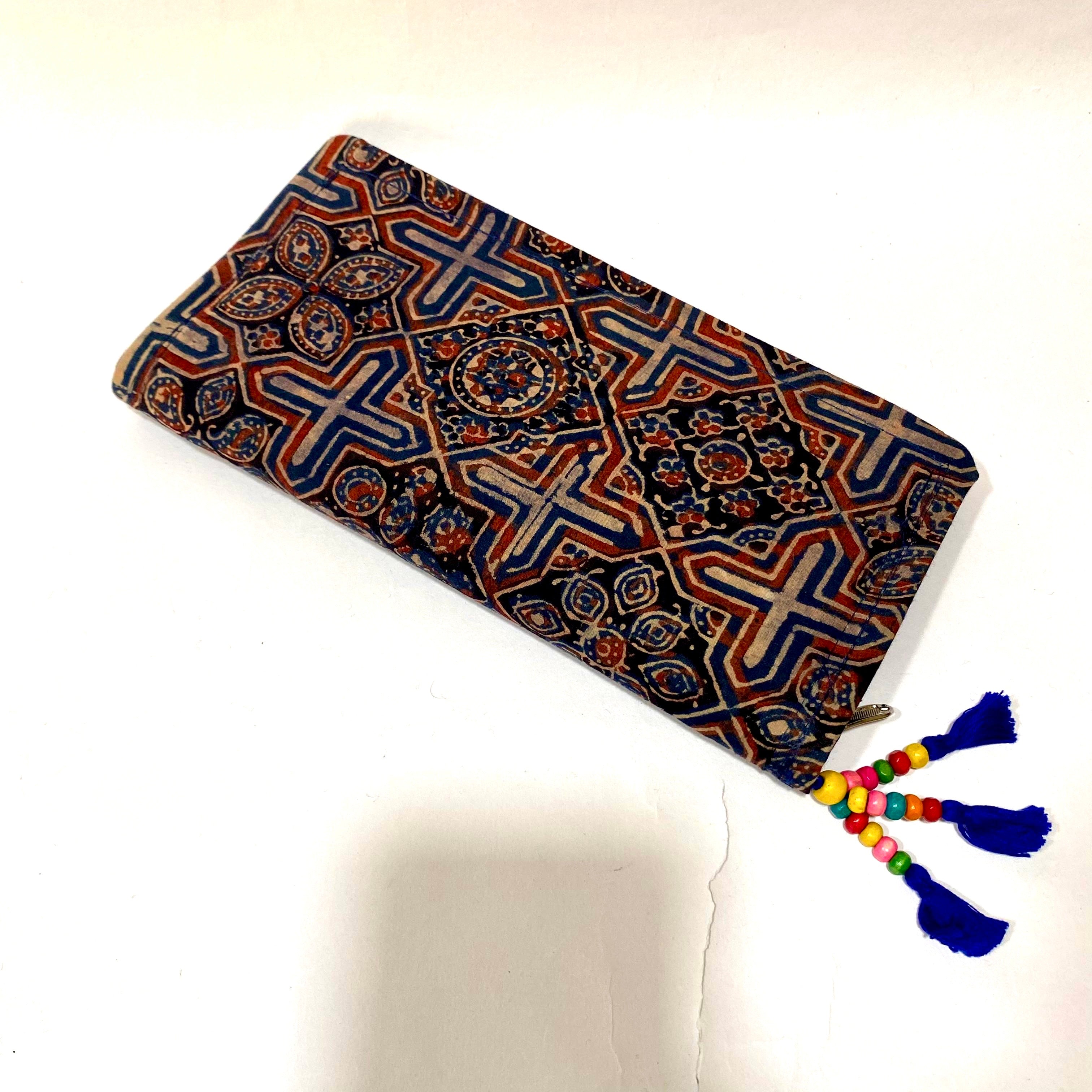 Cotton Embroidery Block Print Purse With Mirrors Styled With Beads By Tamrapatra