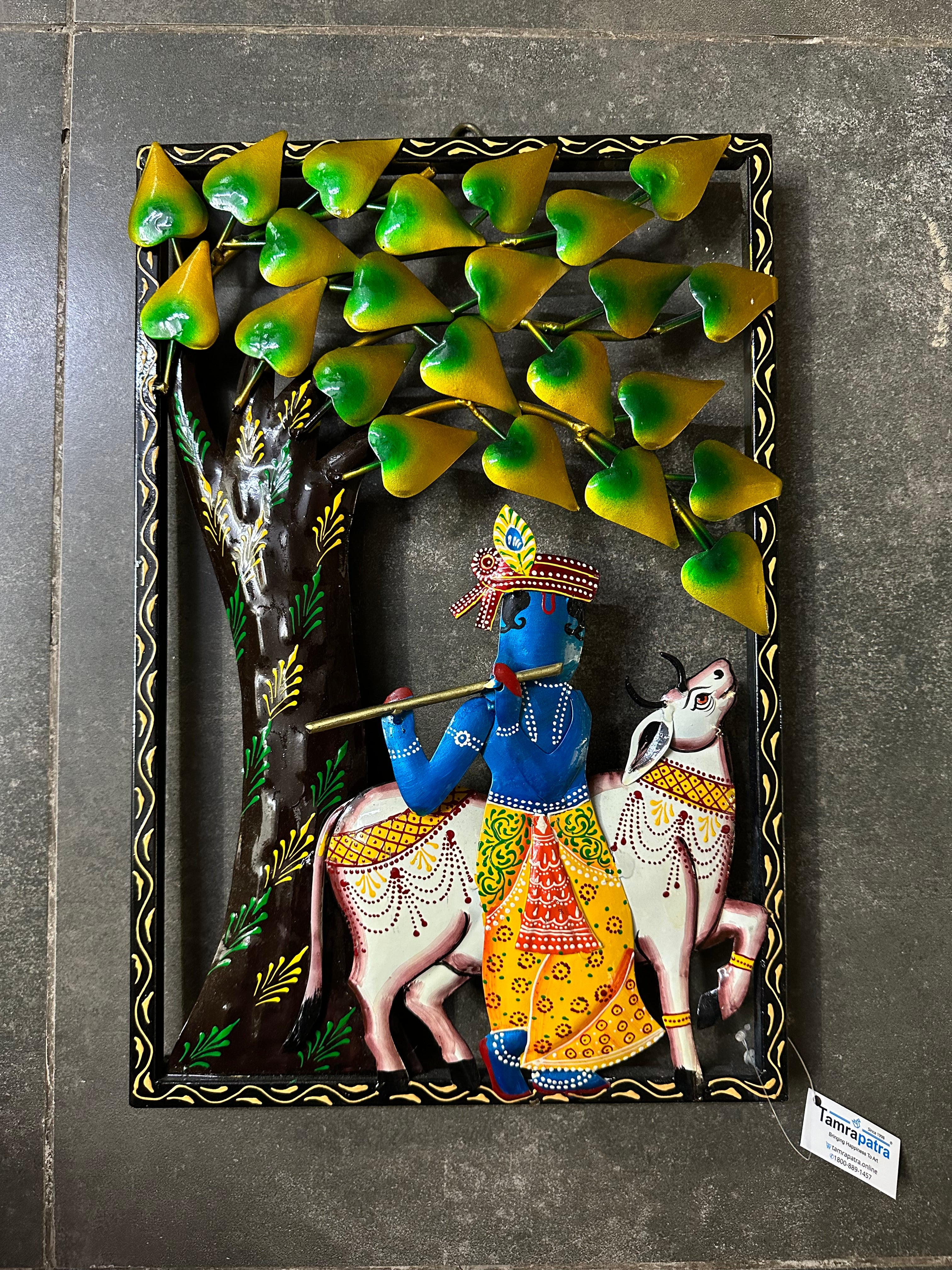 Krishna Cow Under Tree Handcrafted Classic Metal Creations Only At Tamrapatra