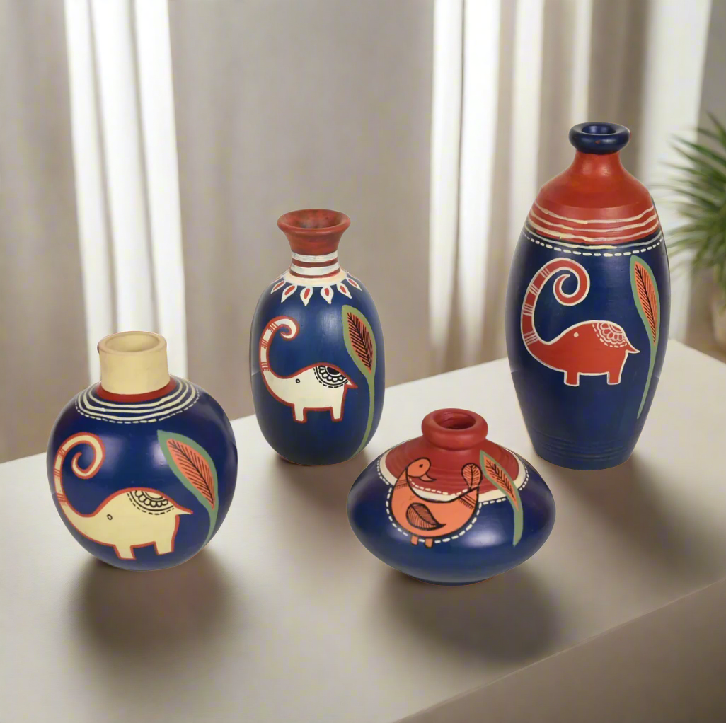 The Creation Of Pottery In Various Shapes Blue Animal Theme By Tamrapatra