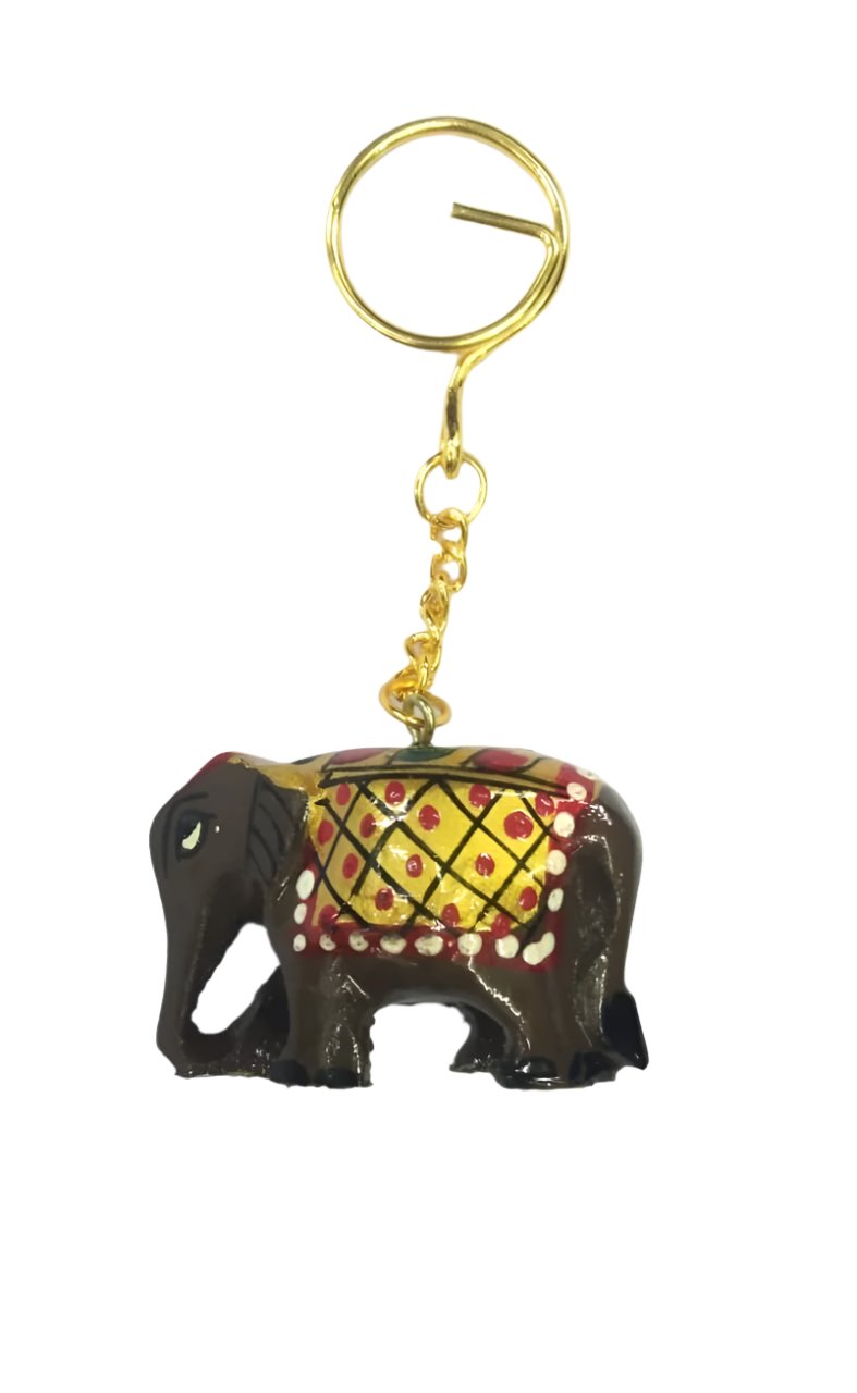 Elephant Hand Painted Keychain Various Beautiful Shades Indian Souvenir Tamrapatra