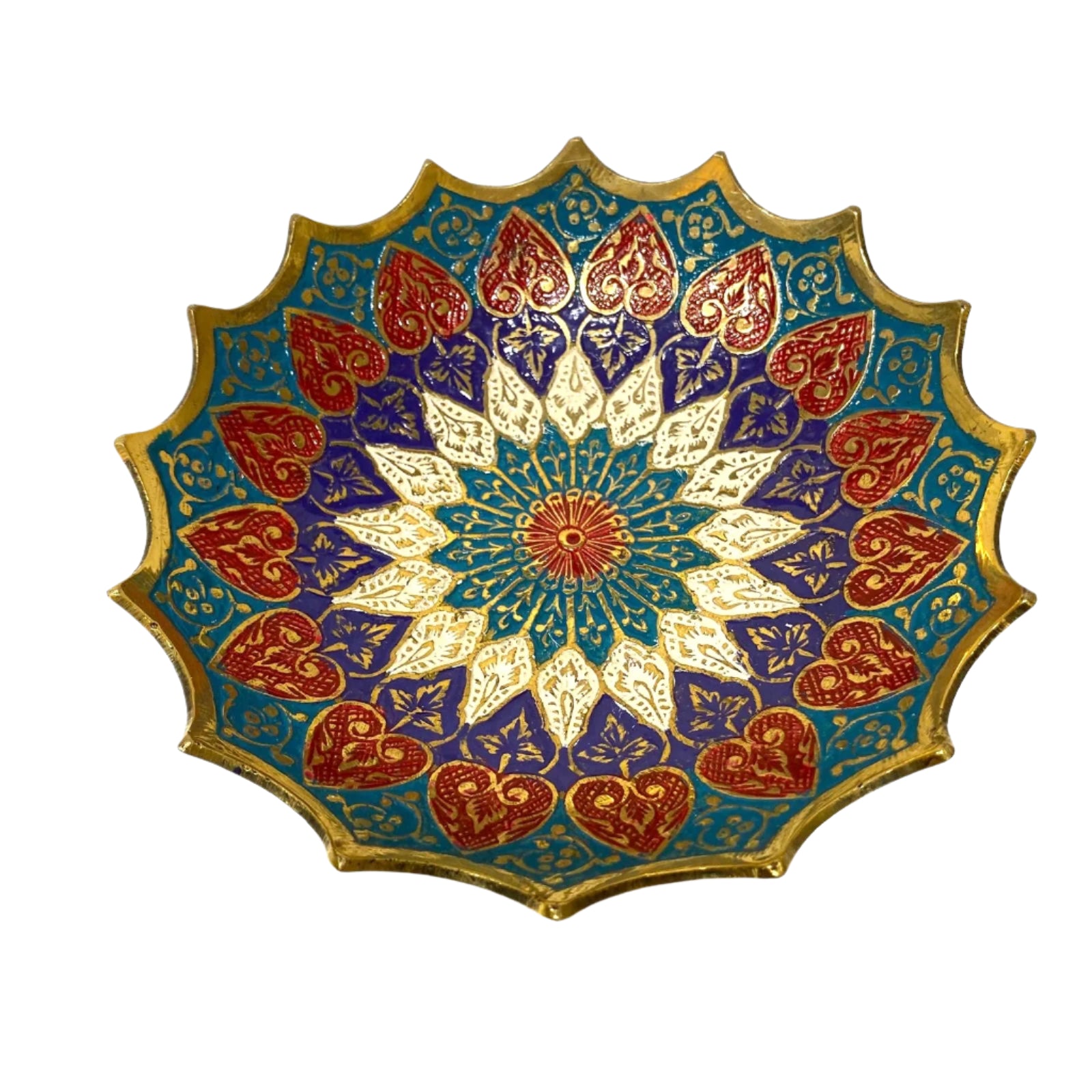 Decorative plate with intricate heart and floral patterns on a white background
