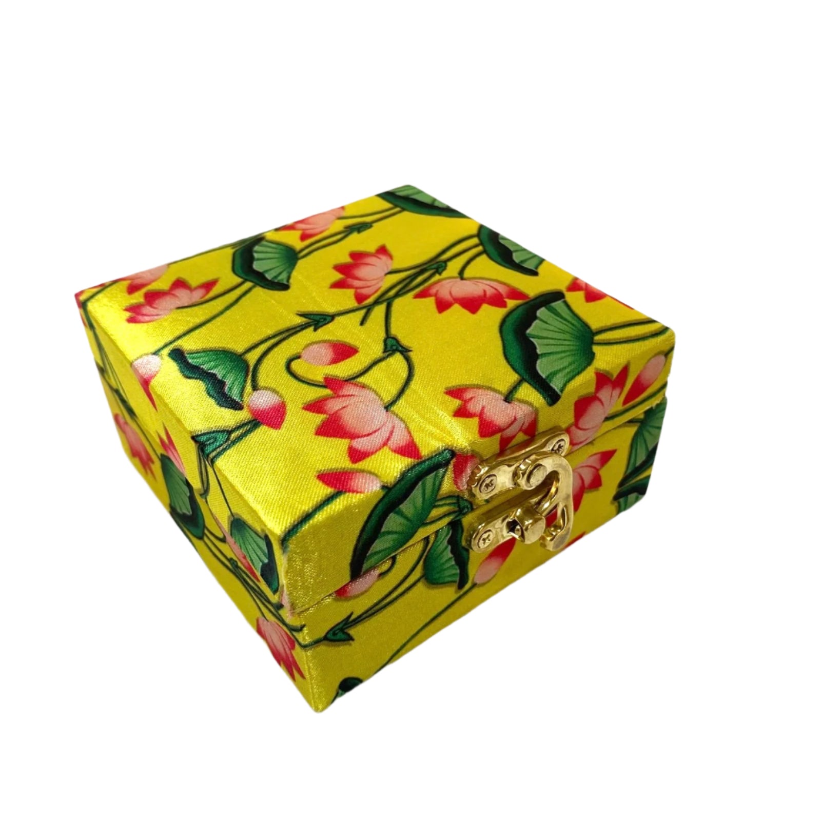 Small decorative box with floral design on a white background