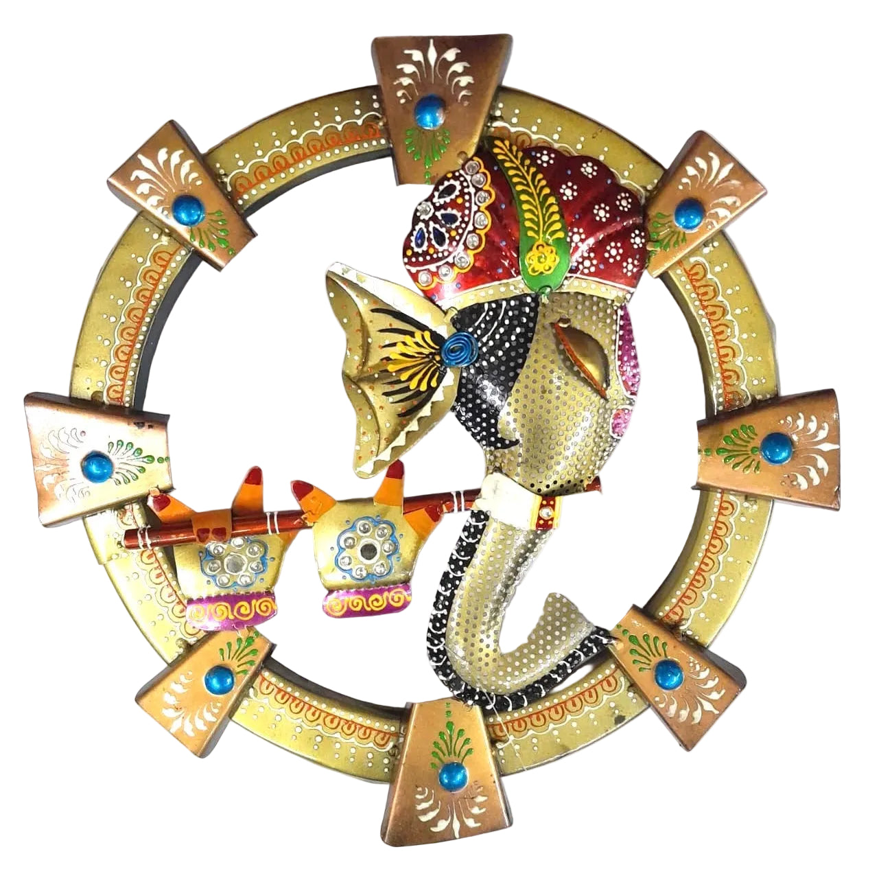 Metal Round Wall Décor Ganesh Krishna Auspicious Gifting's Handcrafted Tamrapatra - Tamrapatra
