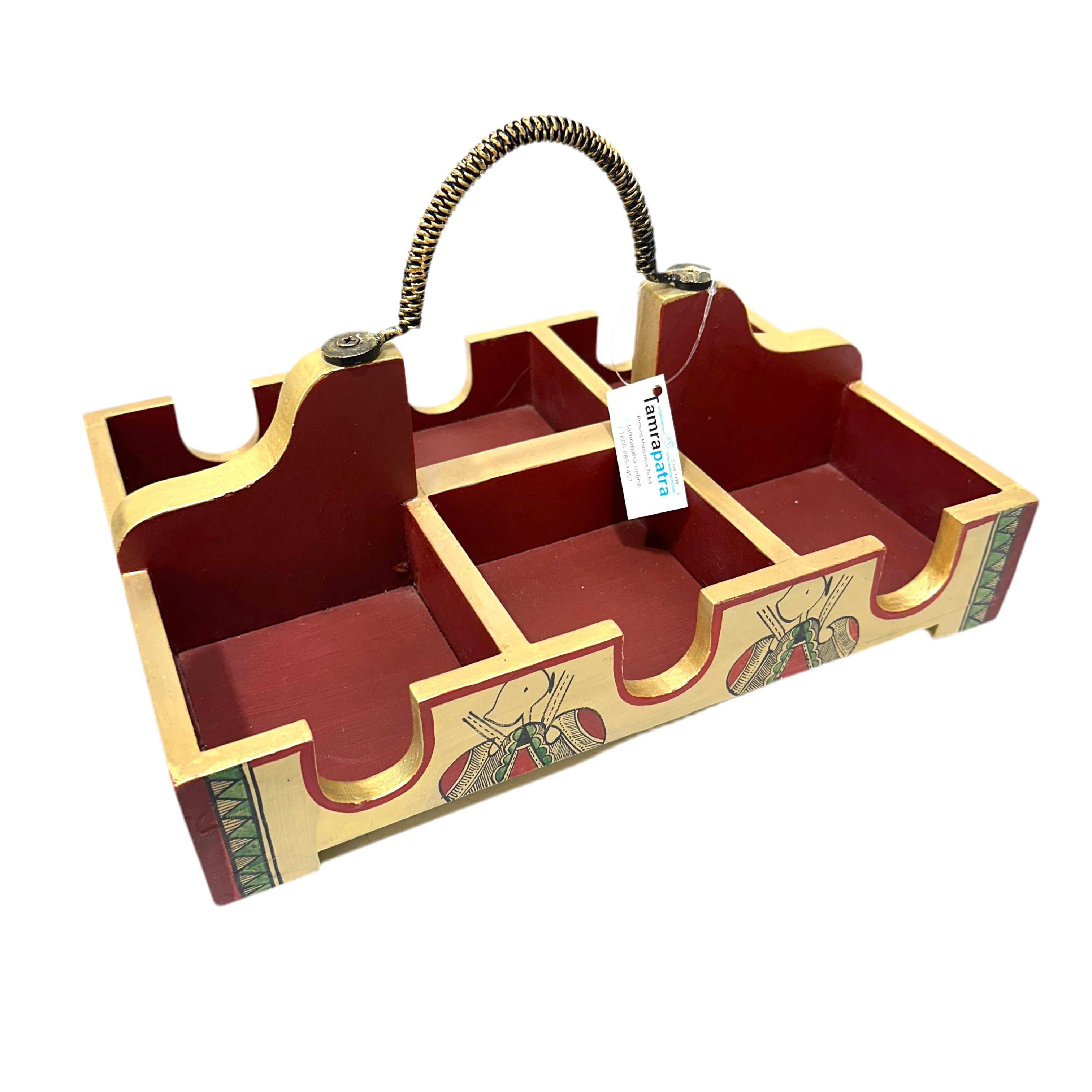 Cup Glass Holder Tray With Partition Hand Painted Utility Kitchen Decor Tamrapatra