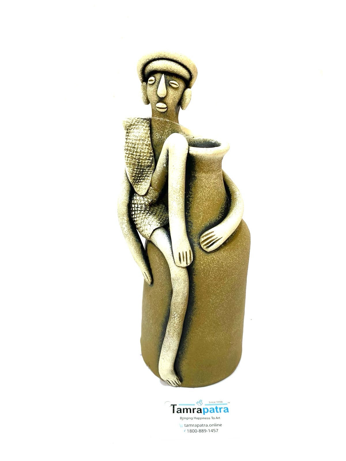 Tribal Man Sitting on Colorful Pot Exclusive Pottery Decoration By Tamrapatra - Tamrapatra