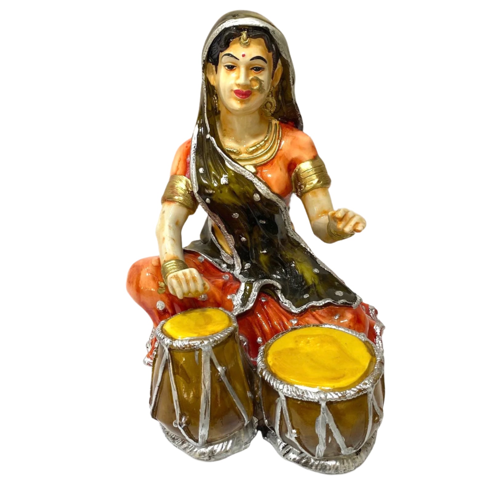 Lady Villager Playing Dholak Traditional Beautiful Art Collectible By Tamrapatra