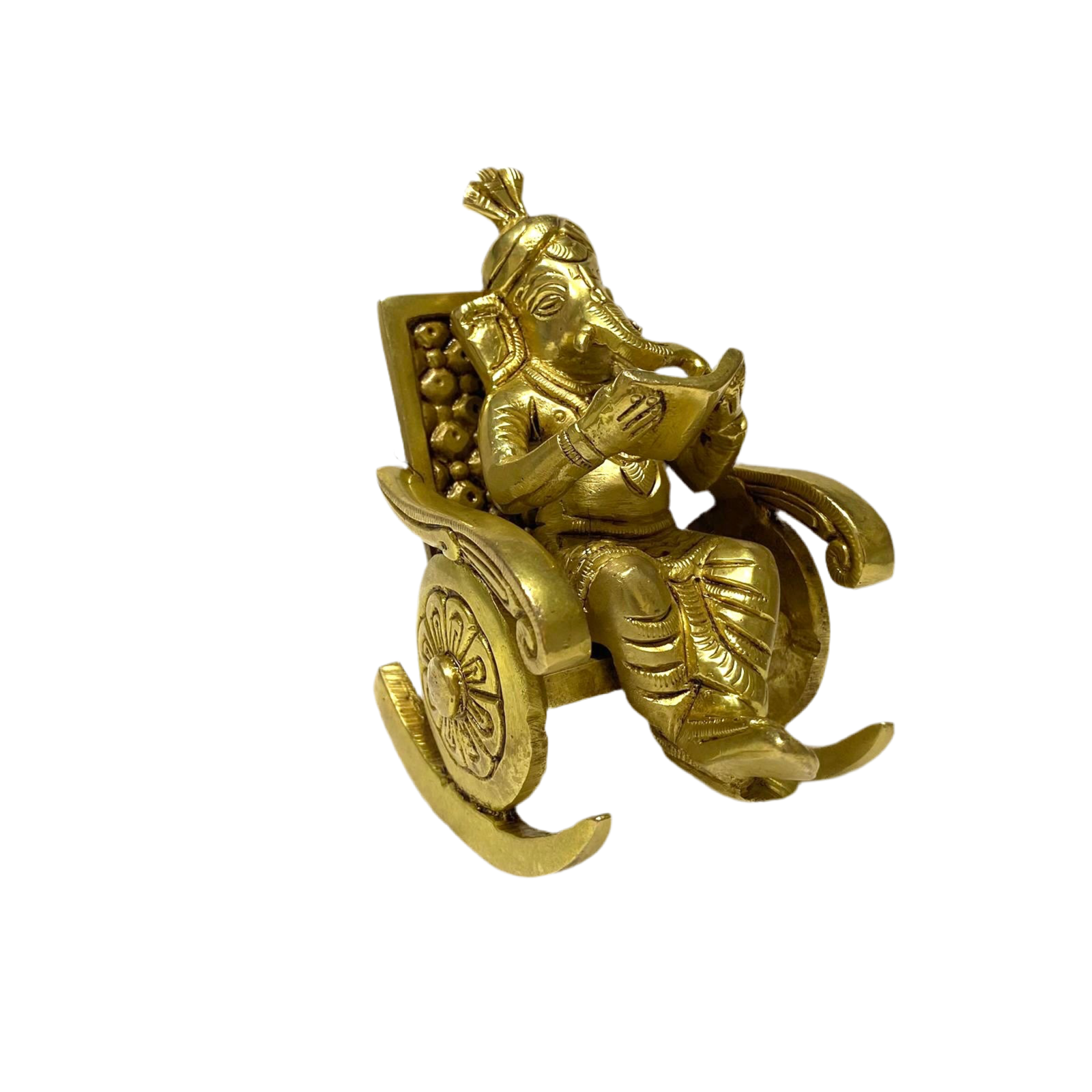 Ganesha Reading Book On Rocking Chair Attractive Brass Art By Tamrapatra