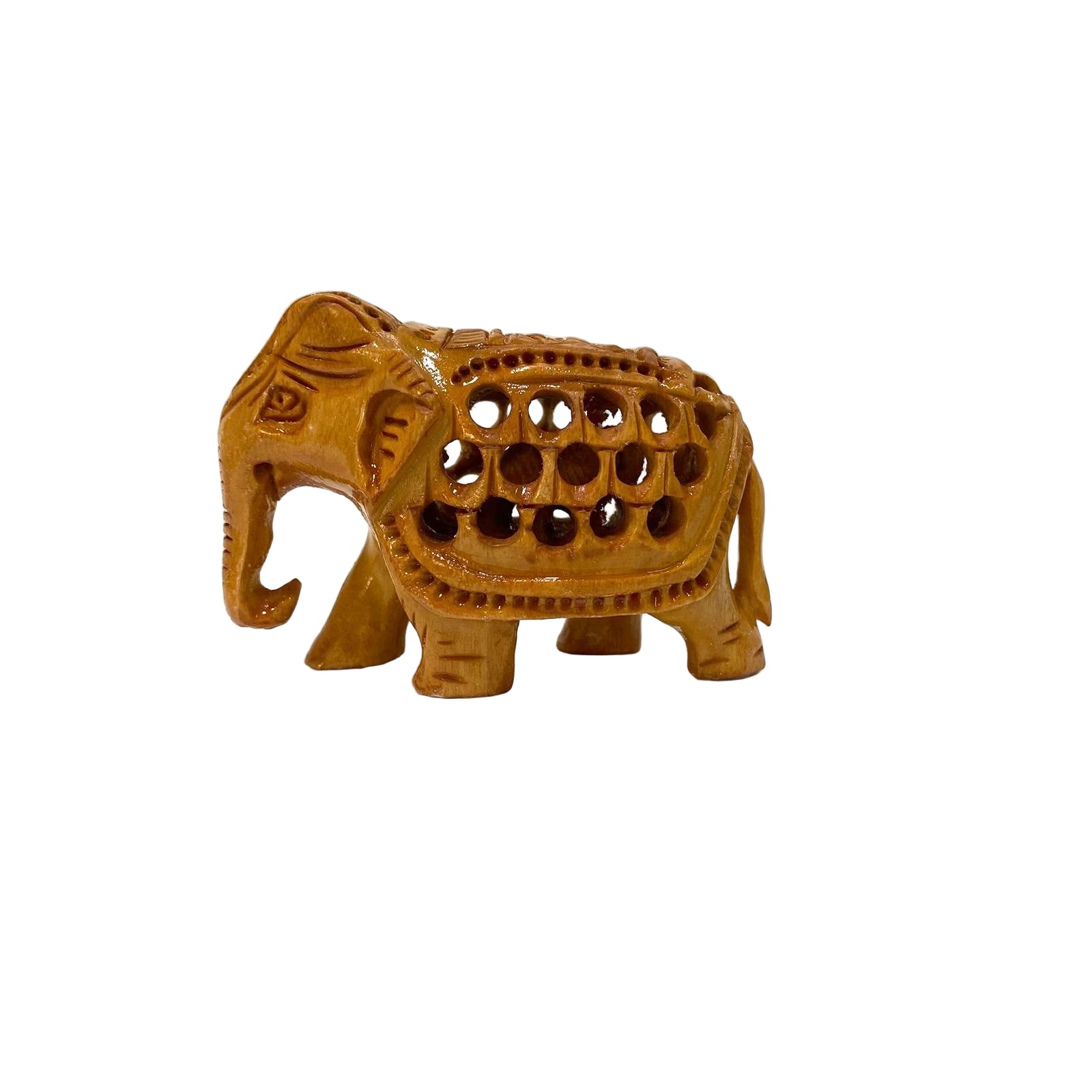 Decorative terracotta elephant on a textured white surface