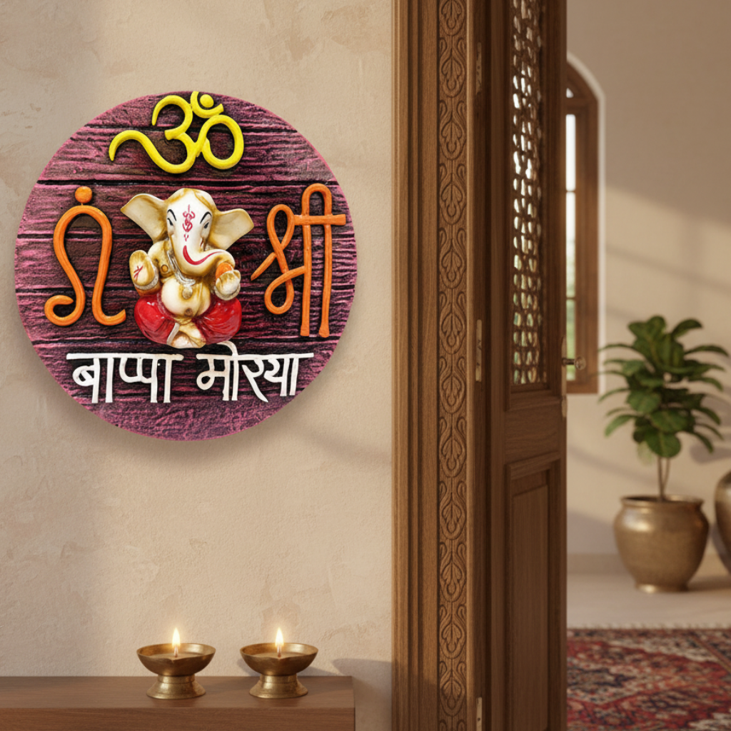 Ganesh Resin Wood Effect Wall Hanging Ideal For Entrance Gifting Tamrapatra