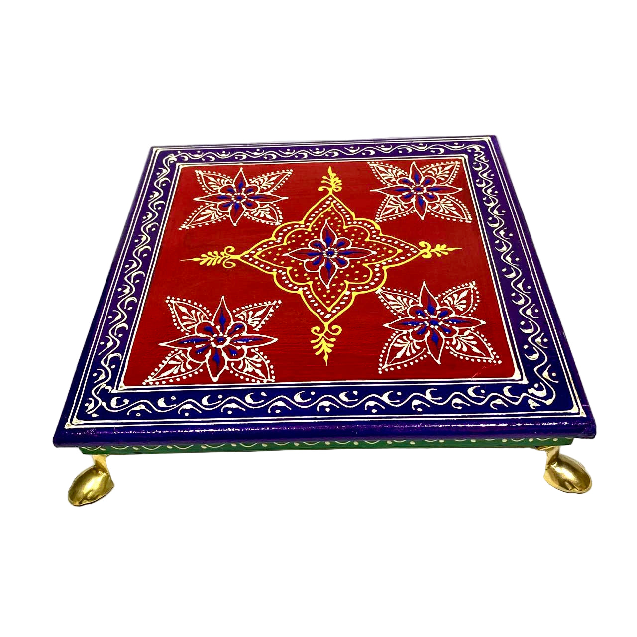 Handcrafted Wooden Chowki Bajoth With Metal Legs XL Size From Tamrapatra