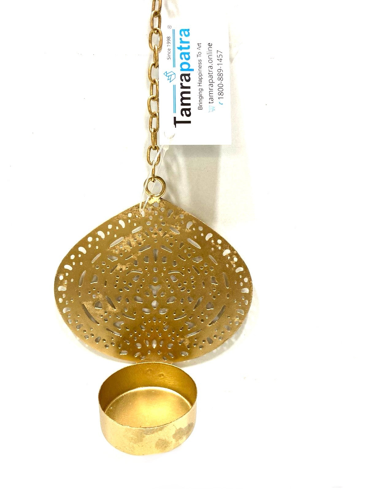 Floral Lotus Metal Hanging With Chain Shiny Gold For All Occasions By Tamrapatra