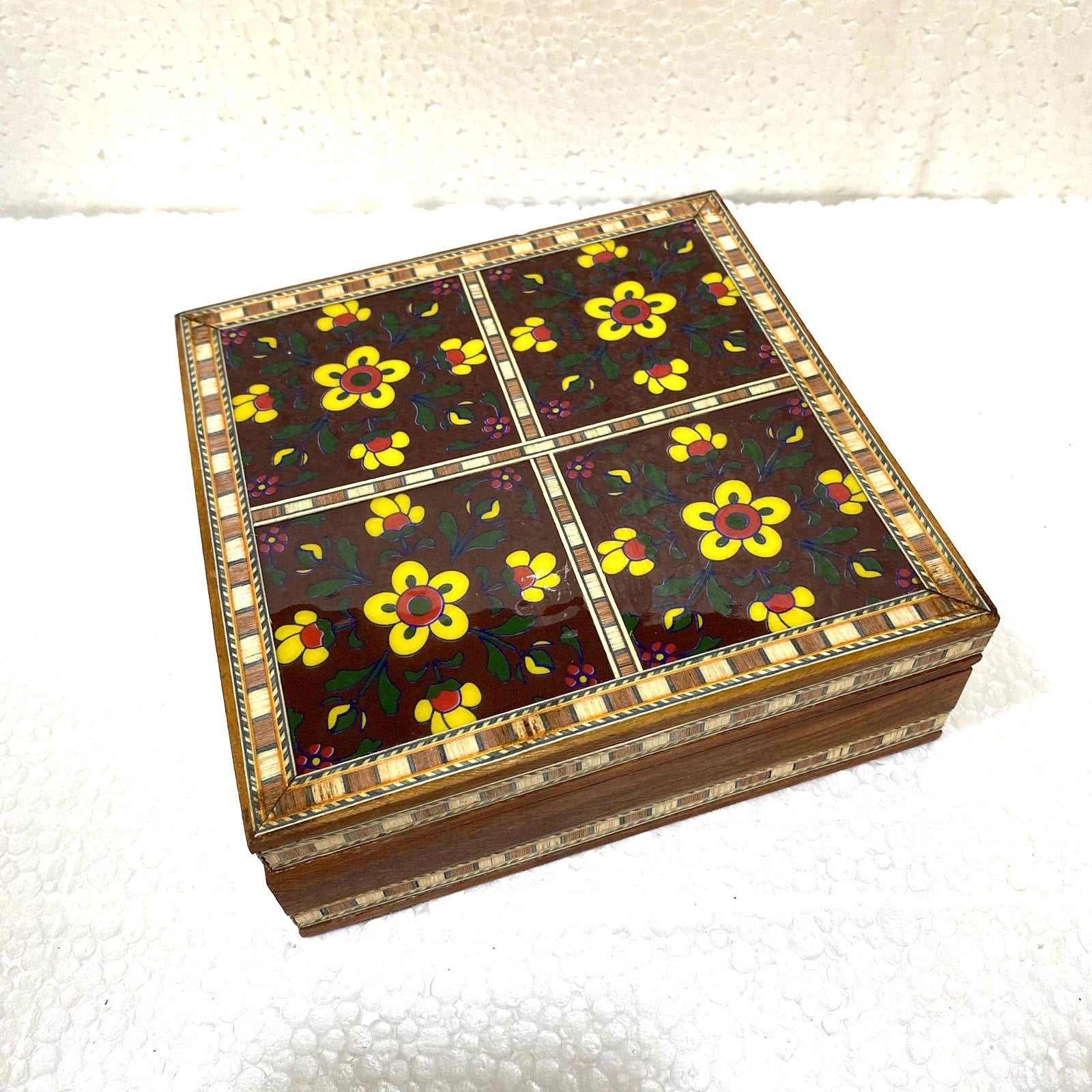 Blue Pottery Tile Wooden Box Storage Utility Jewelry New Arrival Tamrapatra