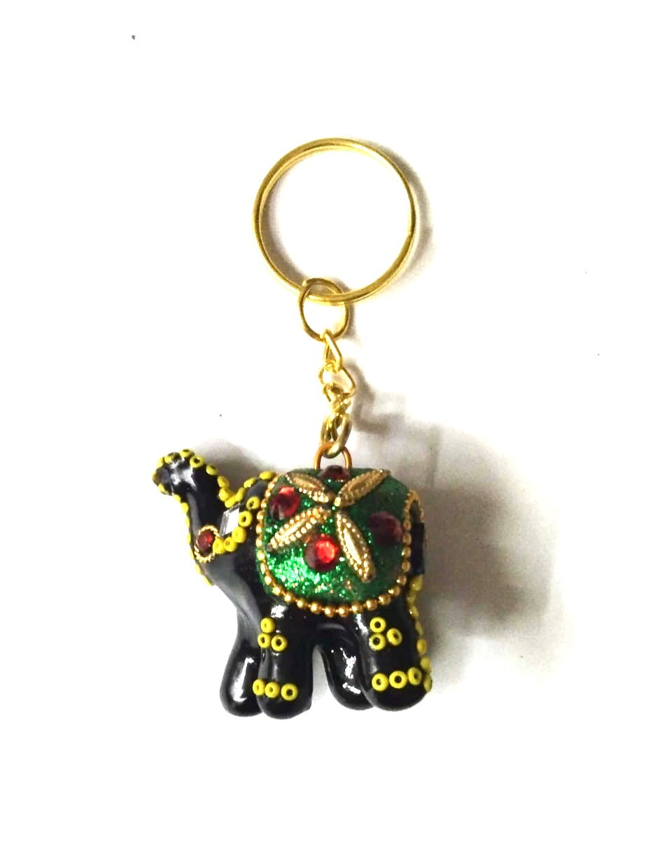 Elephant Keychain With Moti Work & Kundan In Various Shades From Tamrapatra