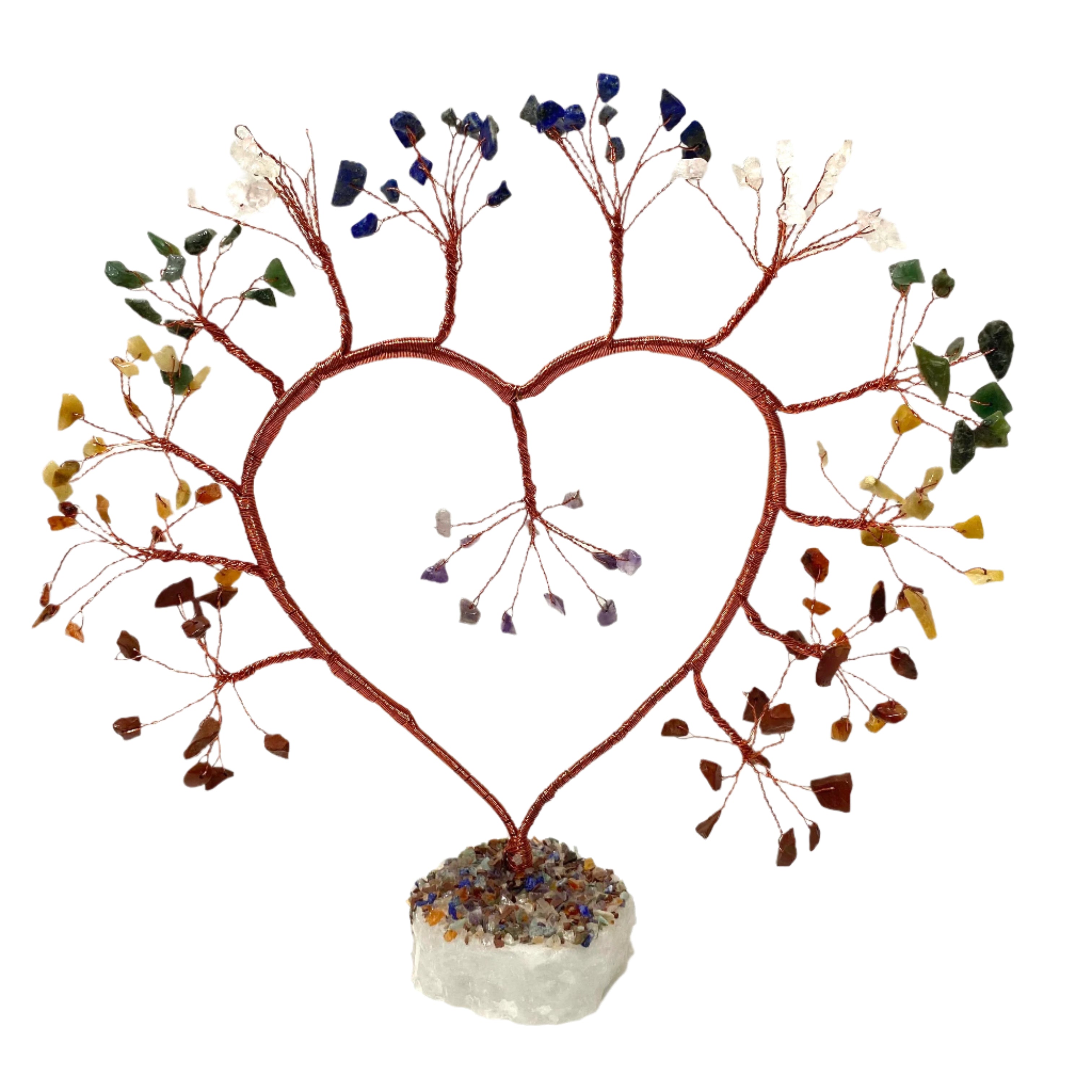 Decorative metal tree with heart design on a white background