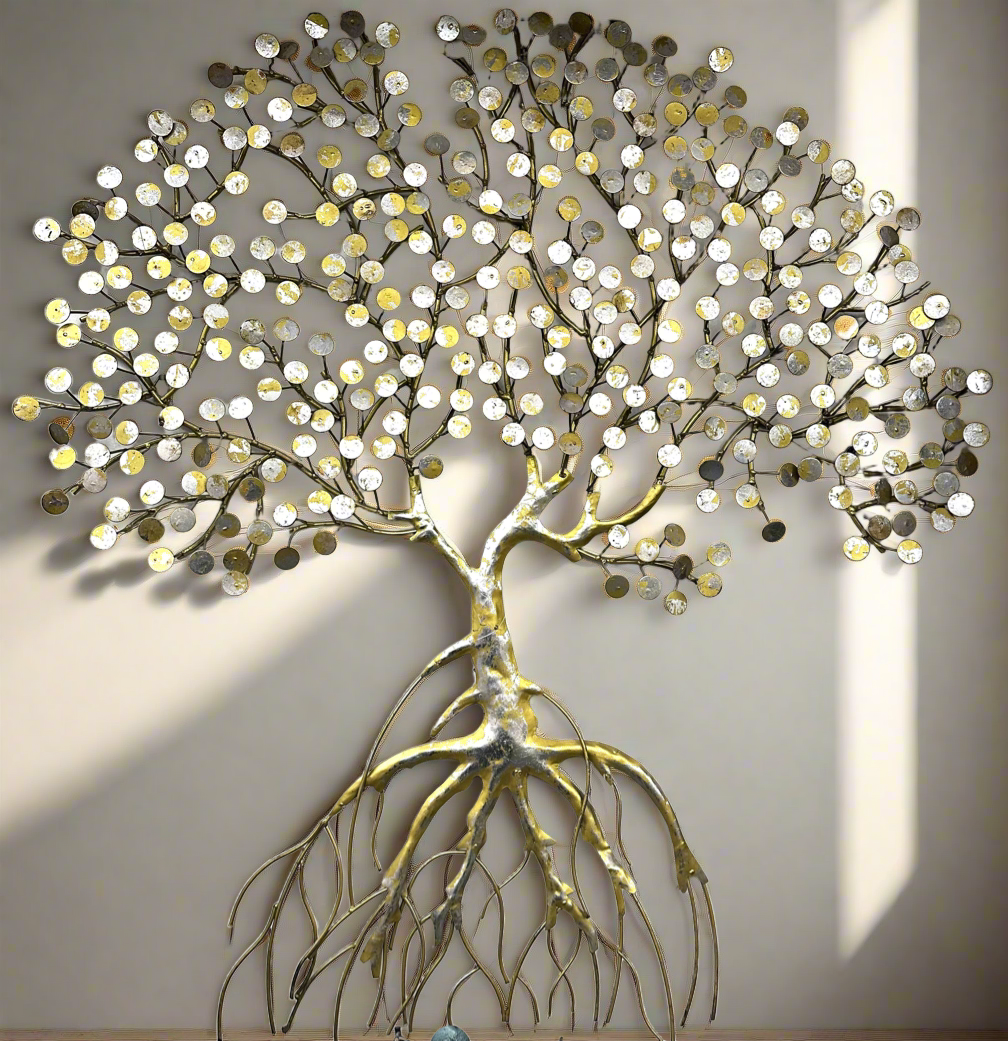 Round Golden Leafy Tree Exclusive Hand Crafted Metal Wall Décor By Tamrapatra