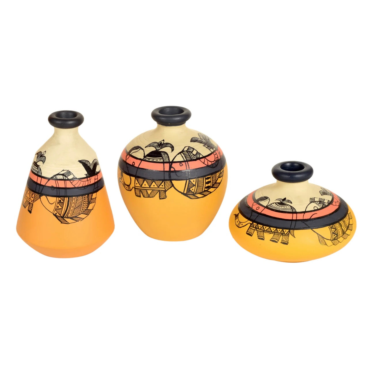 Modern Mustard Style Terracotta Pots Madhubani Hand Painted By Tamrapatra