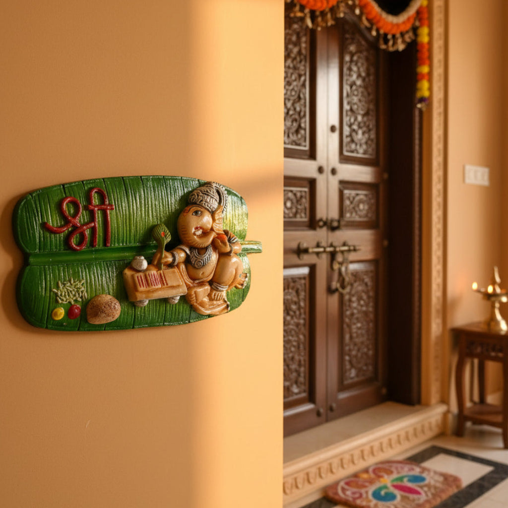 Ganesh on Leaf Ashtavinayaka & Lekhi Designs New Arrivals Vastu Gifts Tamrapatra - Tamrapatra