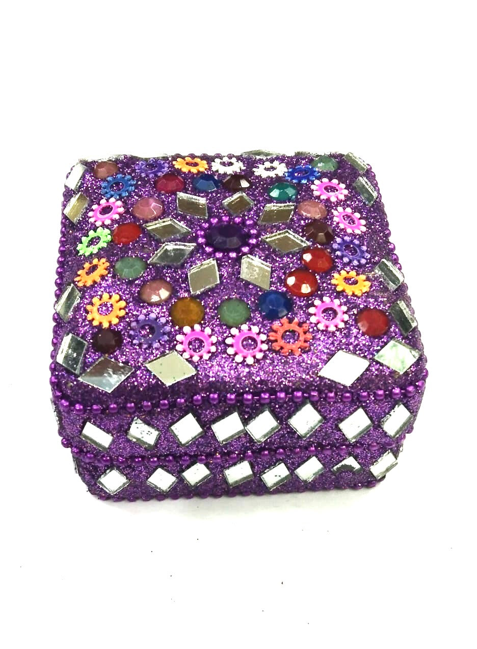 Lacquered Dibbi In Various Shades Square Design Large Handcrafted By Tamrapatra