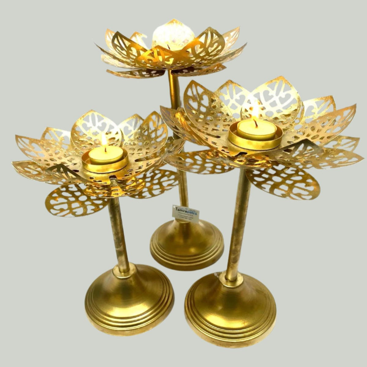 Gold Brilliant Tea Light Stand In Set Of 3 Various Models Exclusive By Tamrapatra
