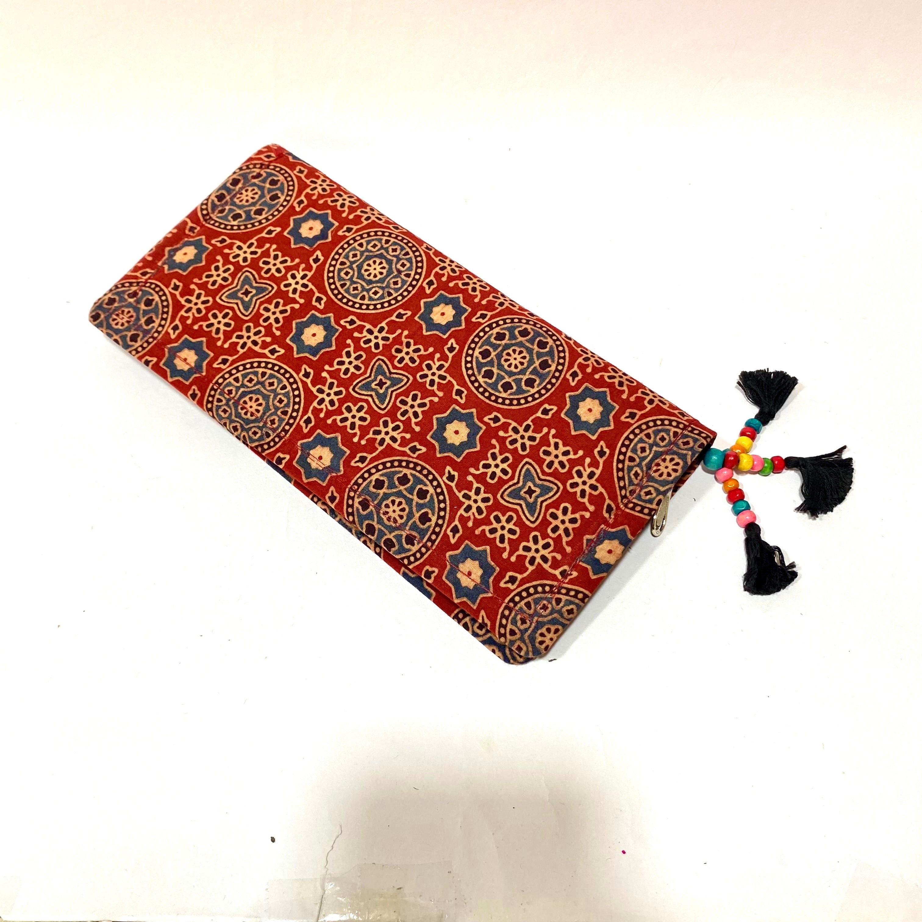 Cotton Embroidery Block Print Purse With Mirrors Styled With Beads By Tamrapatra