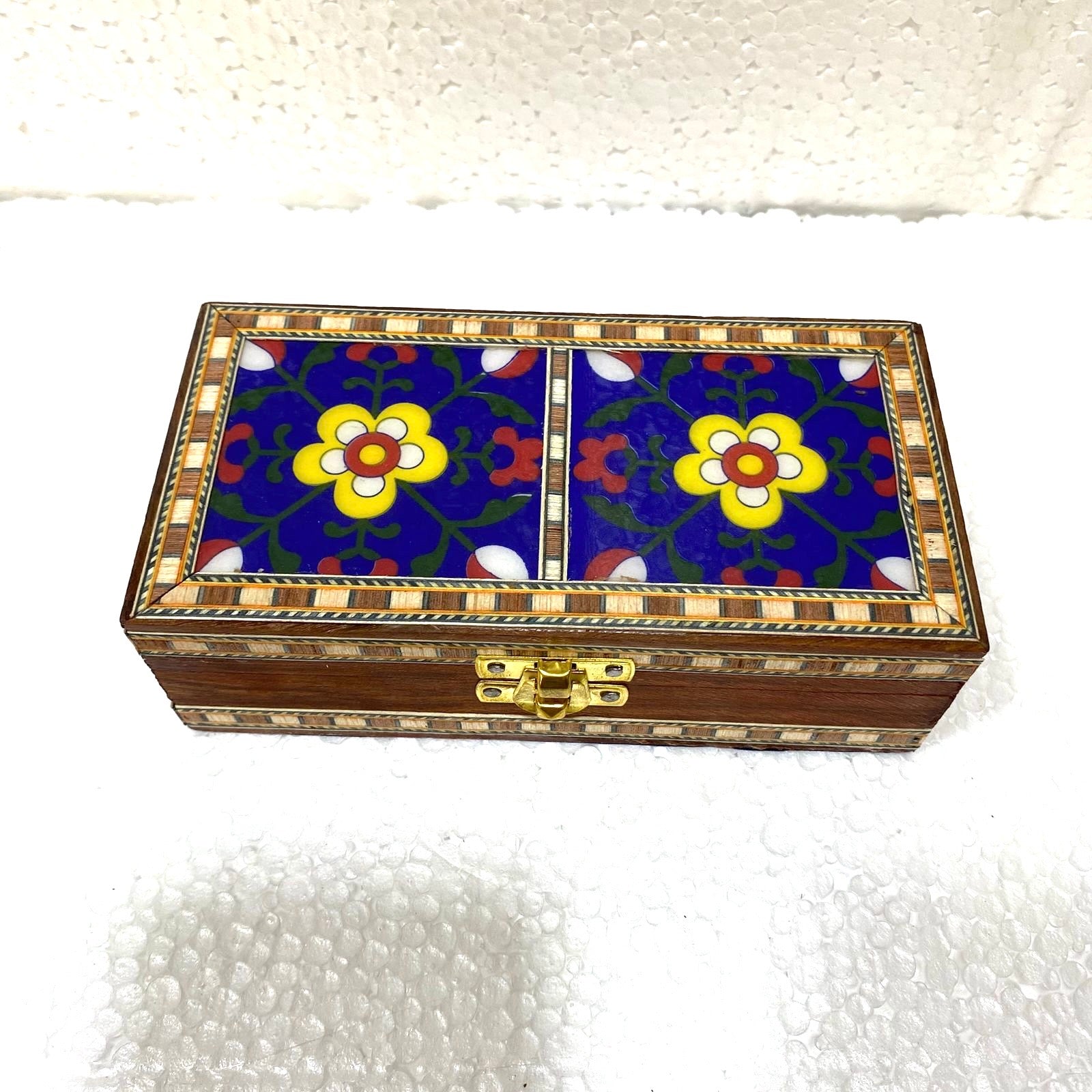 Two Tile Storage Box Wooden Blue pottery in Various Shades By Tamrapatra