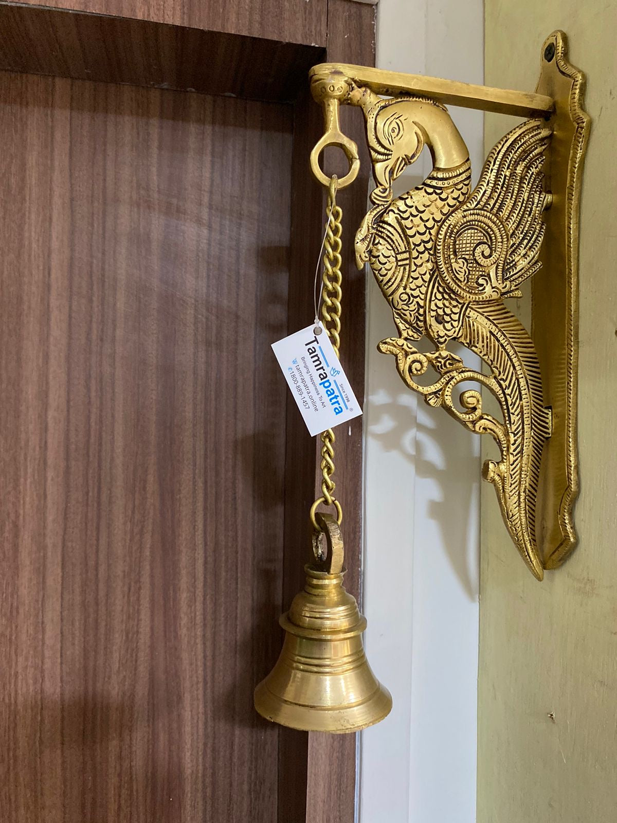 Brass Bell For Wall Hanging Door & Temple With Peacock & Ship's Helm By Tamrapatra - Tamrapatra