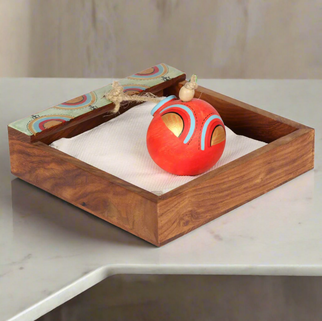 Napkin Holder Painted With Classic Colors Designed Terracotta Pot By Tamrapatra