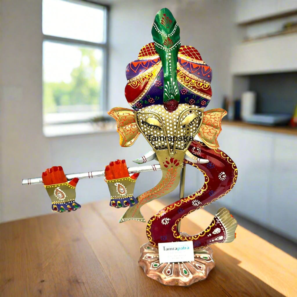 Religious Metal Candle Holders Handcrafted Ganesh Krishna Gifts By Tamrapatra