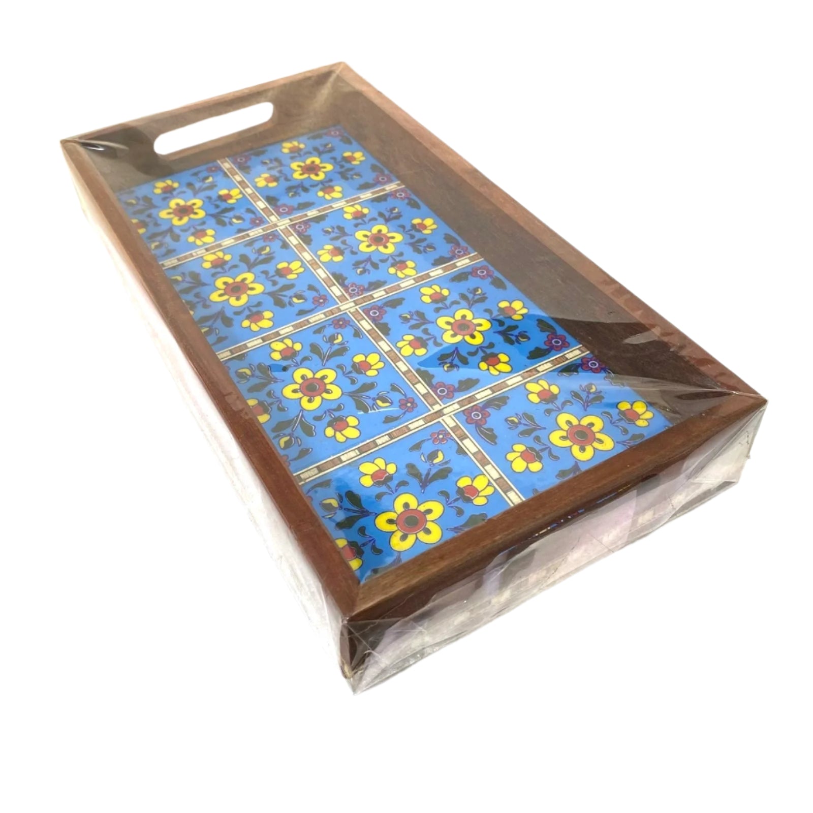 Blue Pottery Tiles Tray Serving Snacks Designed & Handcrafted In India Tamrapatra