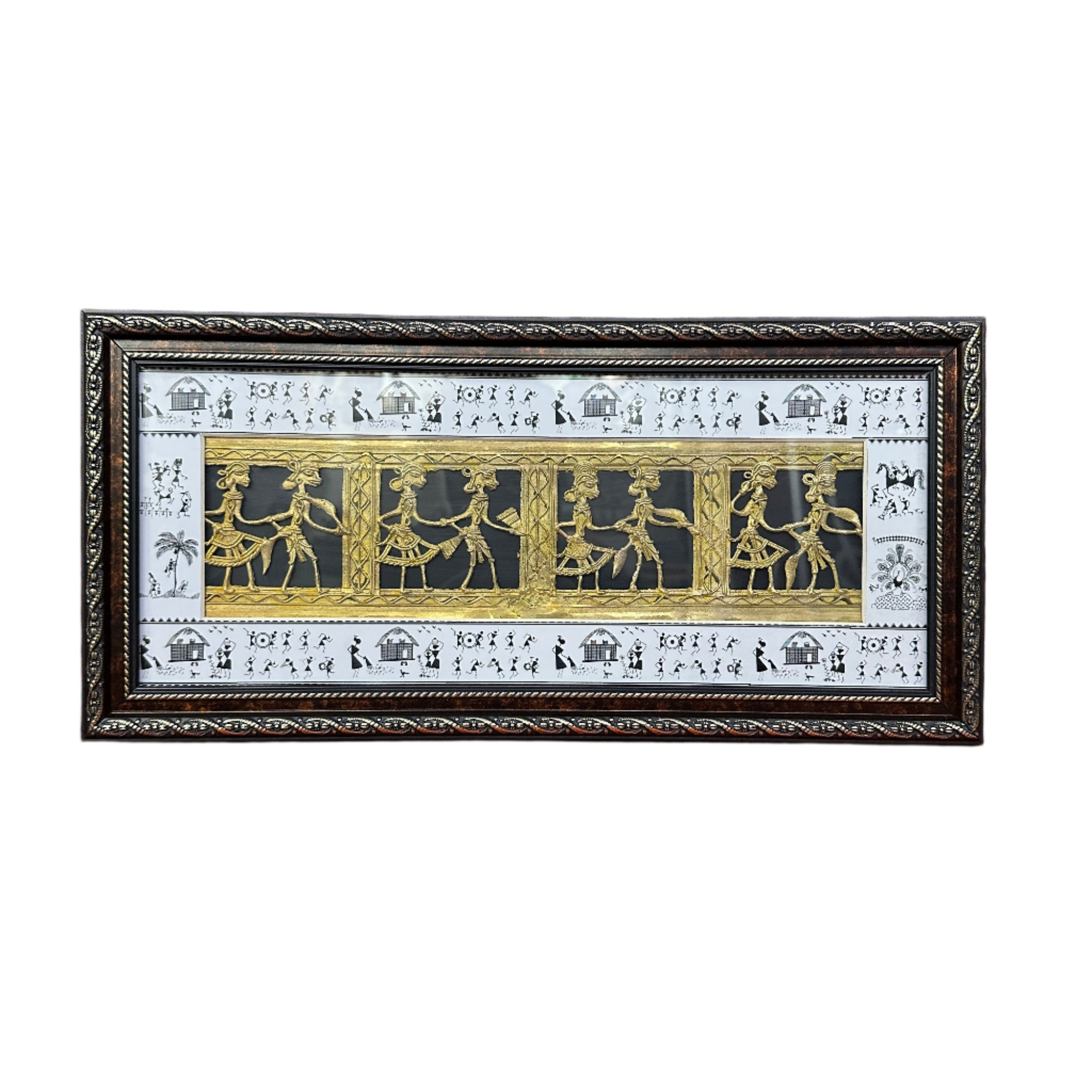 Exclusive HandPainted Warli Painting With Dhokra Figures Attractive Shade Tamrapatra
