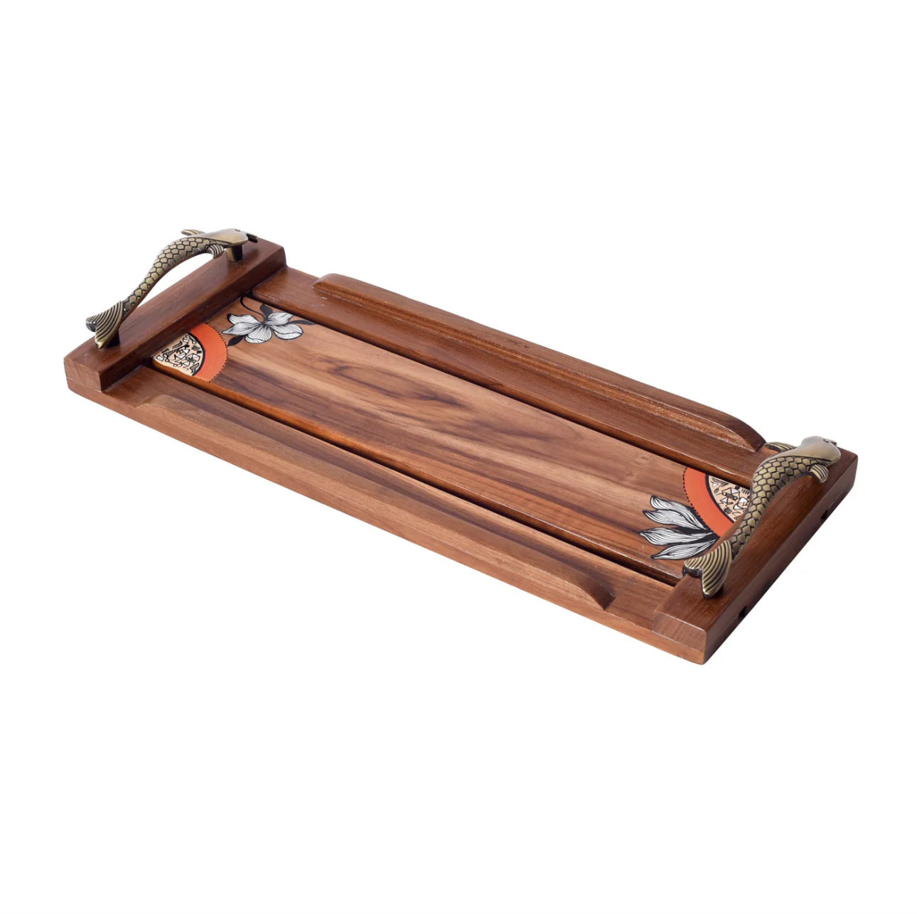 New Excellent Wooden Tray With Handles Painted With Vibrant Colors By Tamrapatra