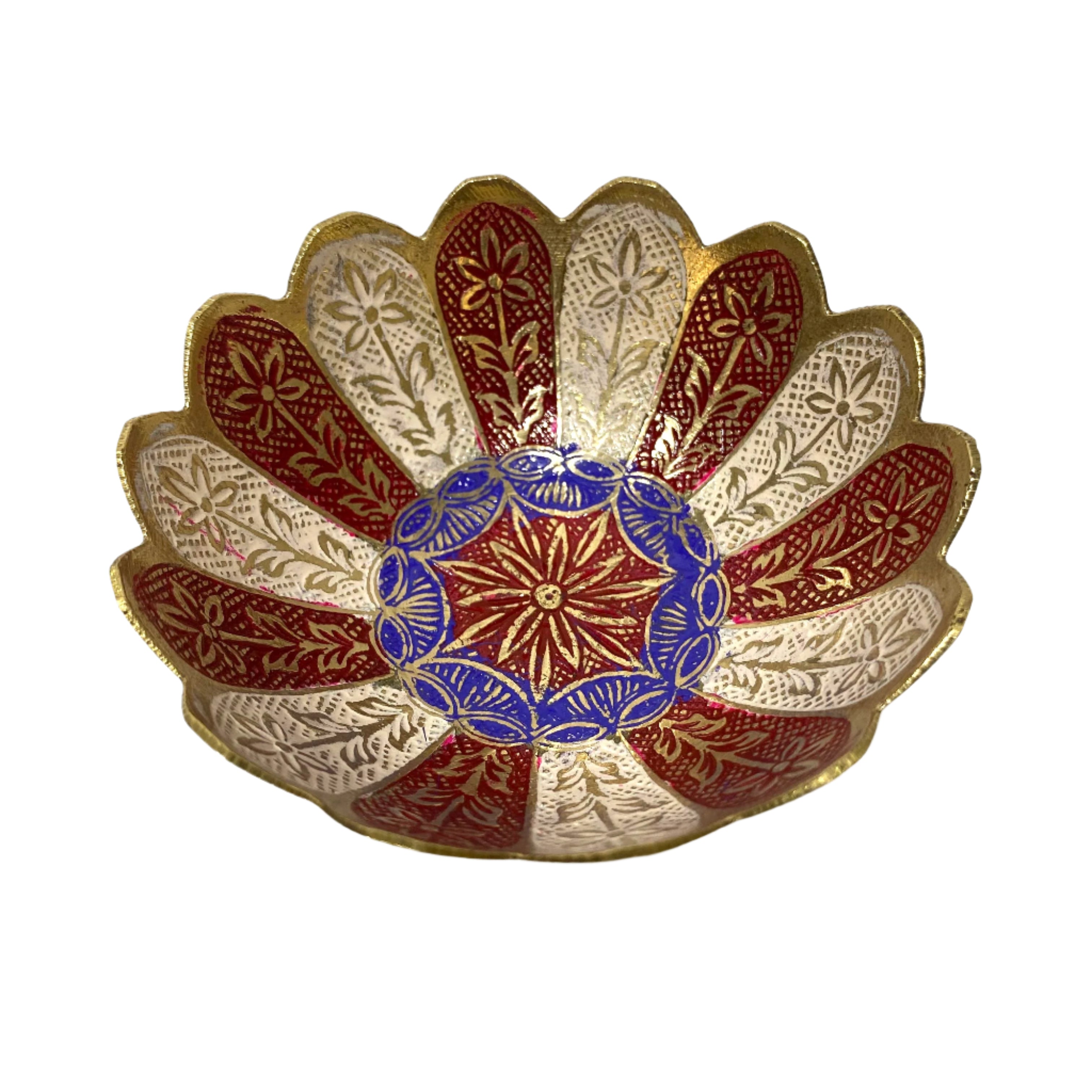 Decorative bowl with intricate patterns on a white background