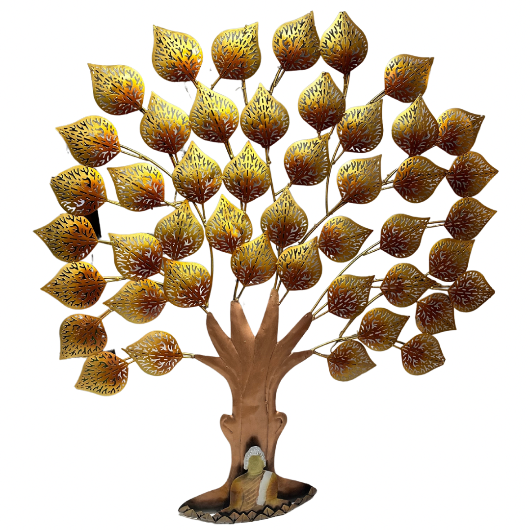 Big Tree With Carved Leaves Metal Wall Décor Bright LED By Tamrapatra