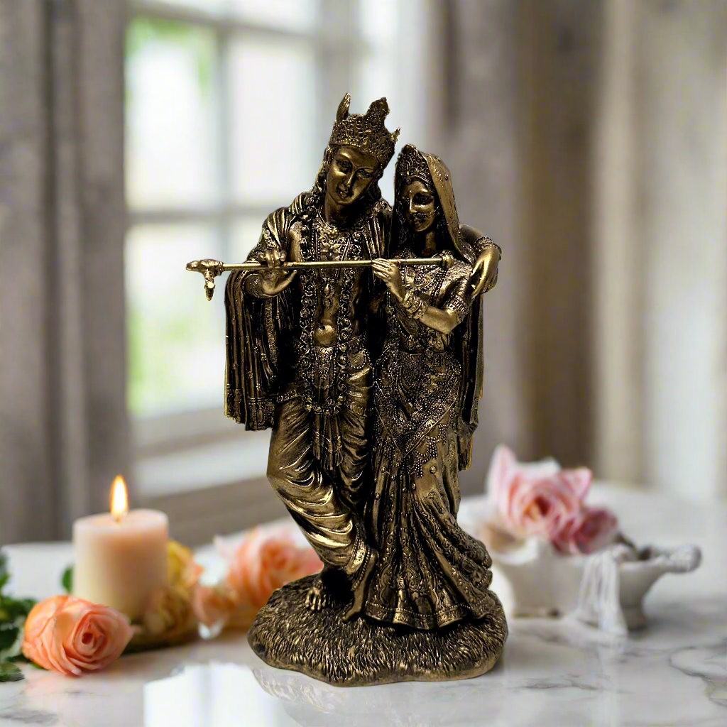 Radha Krishna Divine Idols In Resin With Premium Brass Shades By Tamrapatra