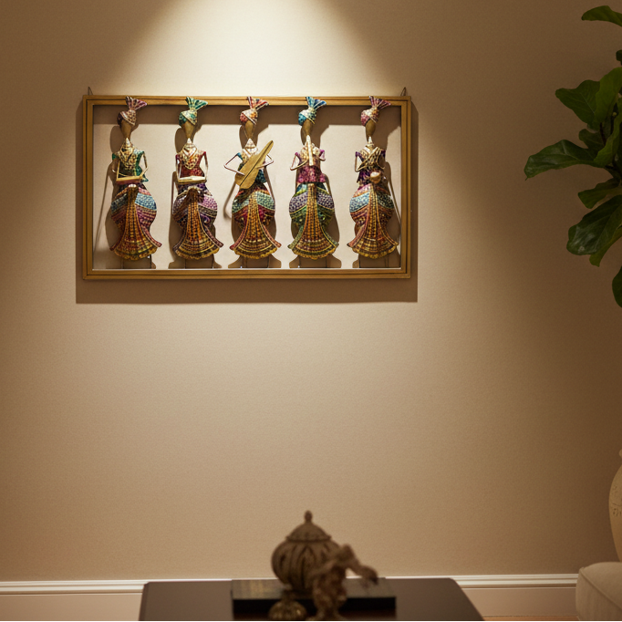 Fine Quality Musical Frame With Standing 5 Musicians Indian Art By Tamrapatra