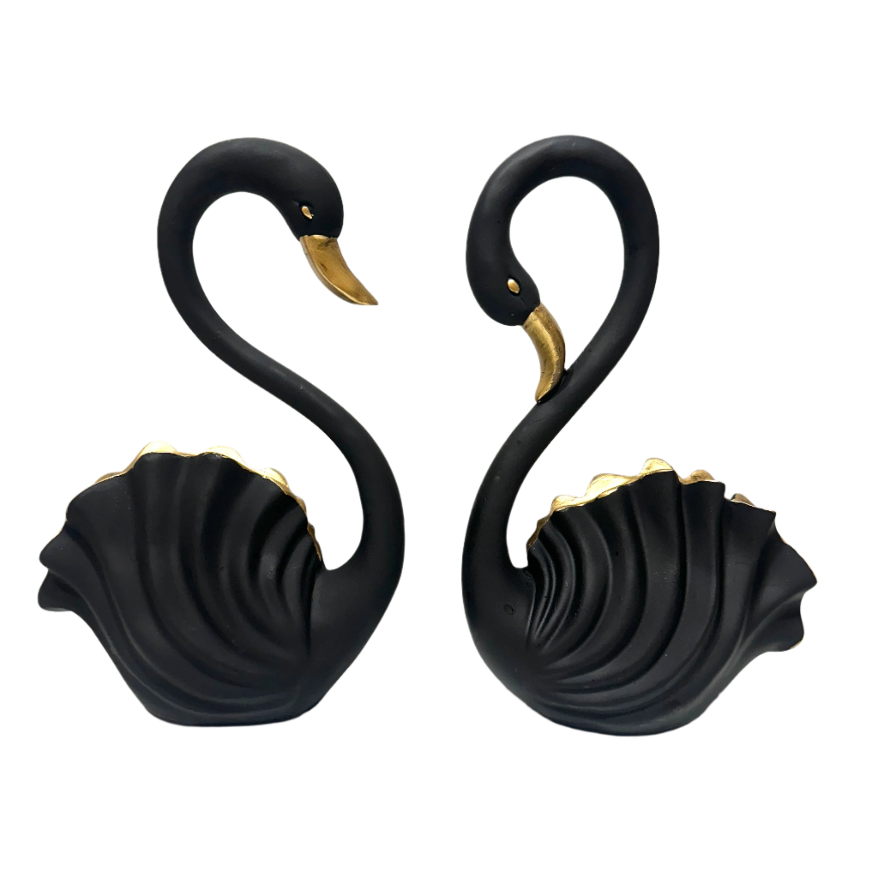 Graceful Swan Pair Black Gold Set Of 2 Exclusive Bird Showpiece From Tamrapatra