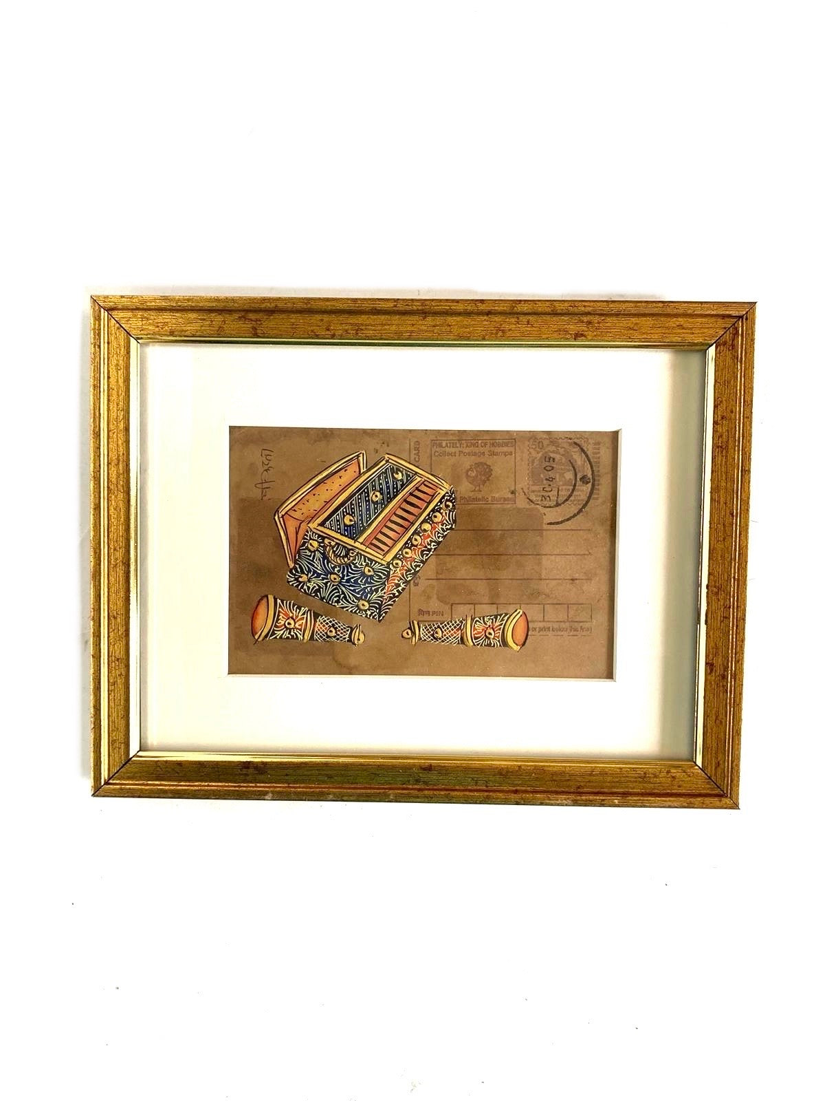 Musical Instruments on Old Post Card Hand Painted Frames Collection By Tamrapatra