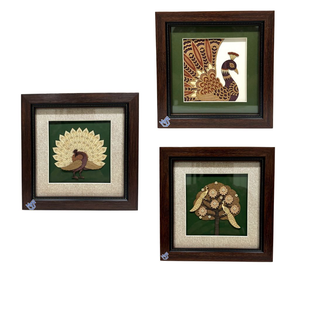 Beautiful Bird Themed Peacock Handpicked Wooden Art Frames Gifts By Tamrapatra