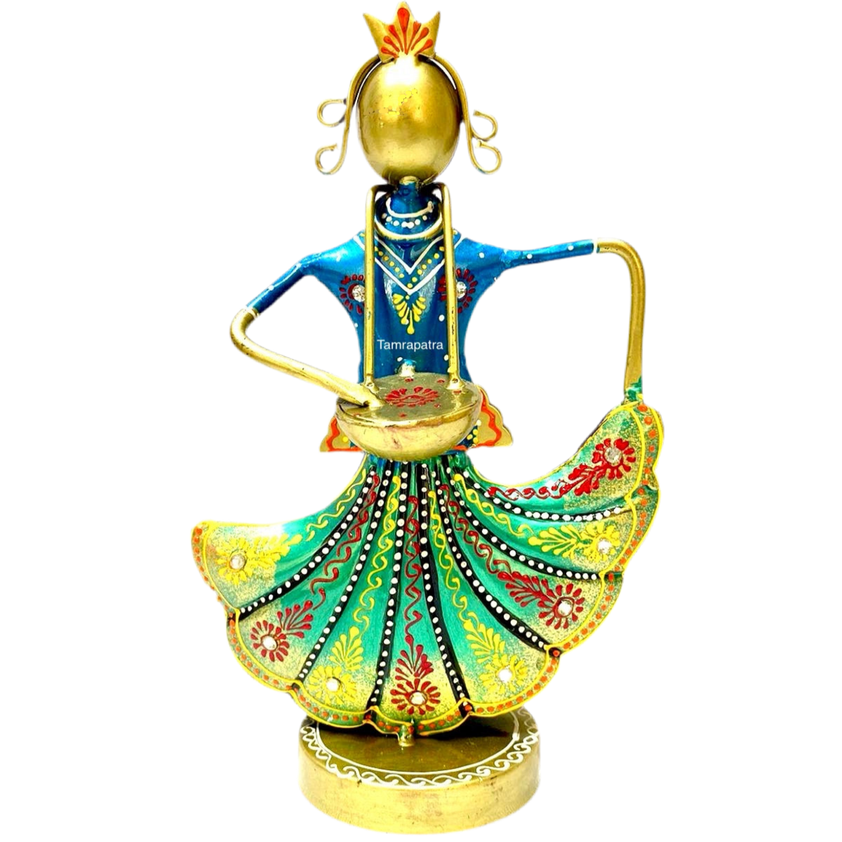 Traditional Crown Lady Musician Metal Fusion Artifact Handcrafted Tamrapatra - Tamrapatra