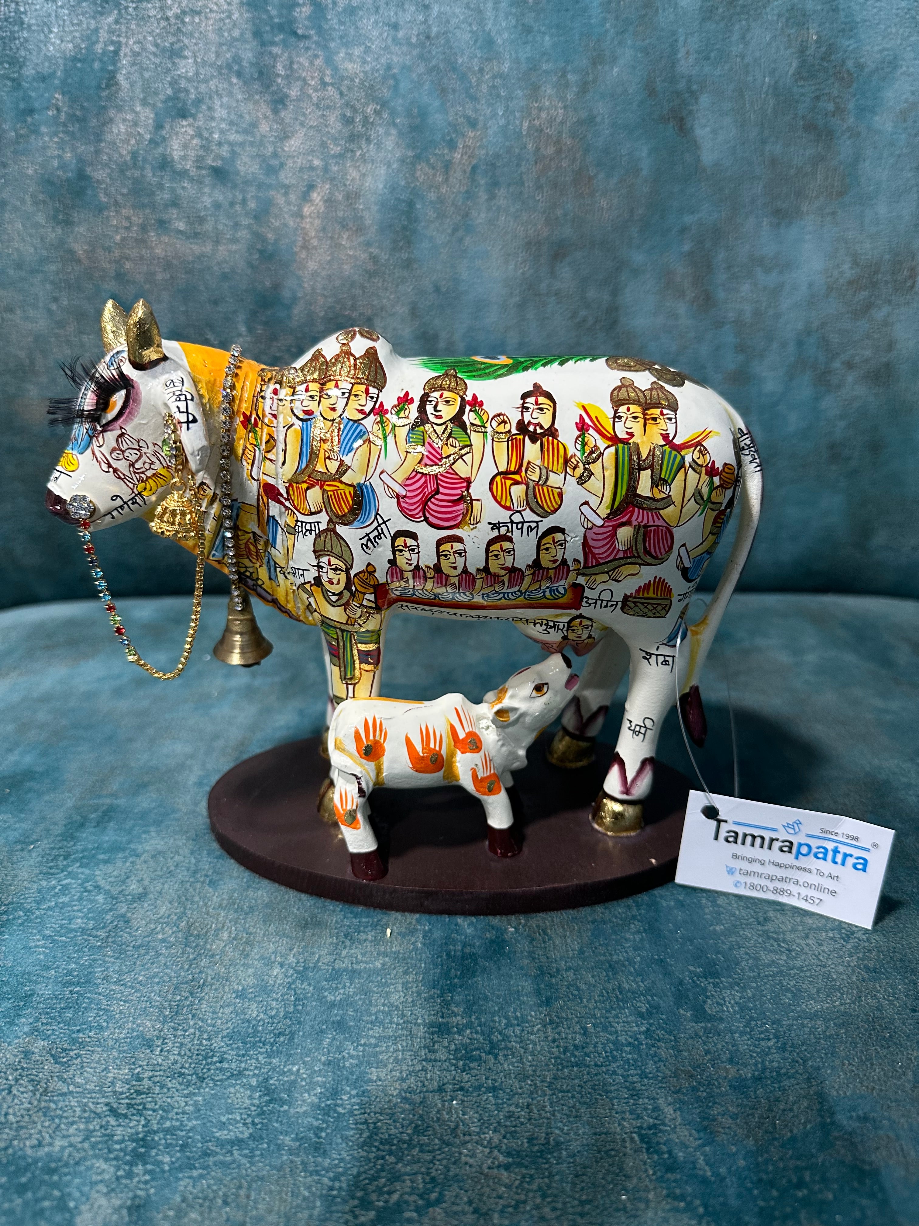 Cow Calf Kamdhenu Hand Painted Excellent Resin Craftsmanship From Tamrapatra