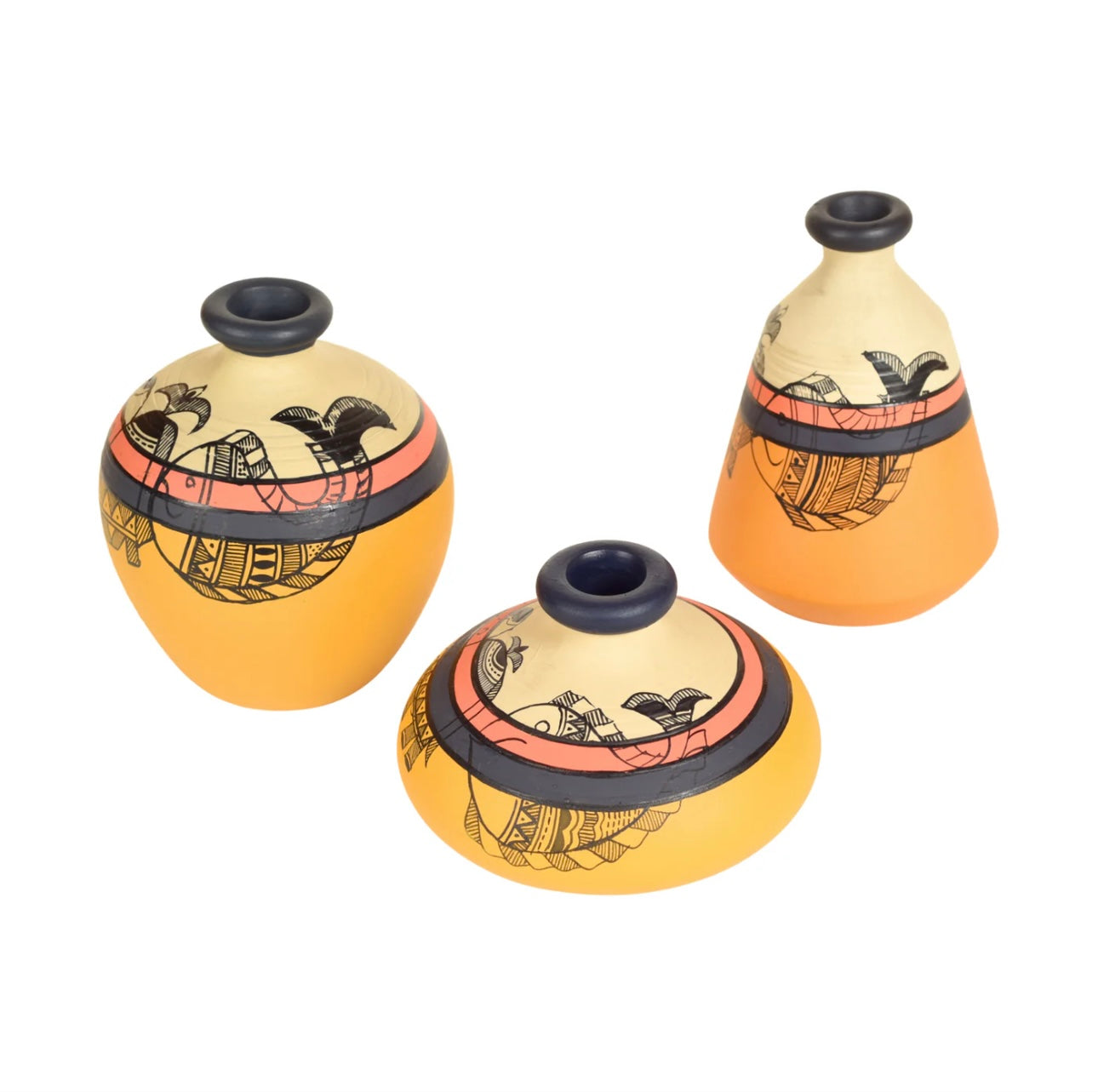 Modern Mustard Style Terracotta Pots Madhubani Hand Painted By Tamrapatra