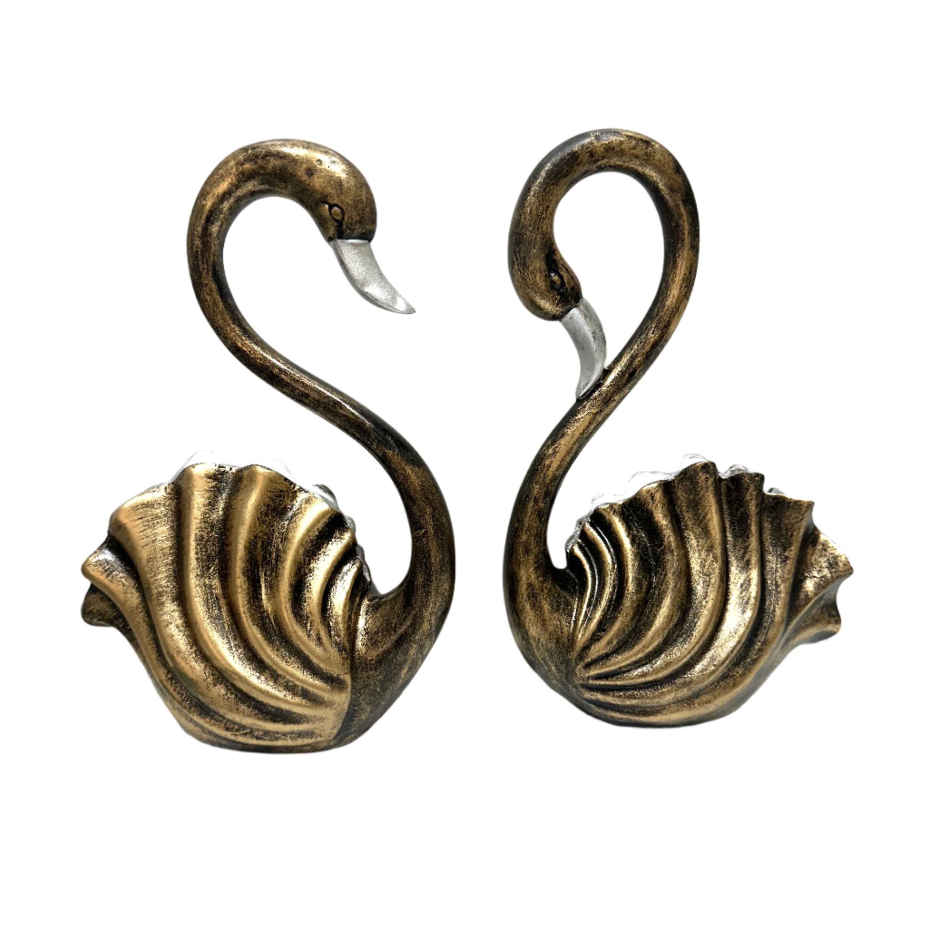 Graceful Swan Pair Black Gold Set Of 2 Exclusive Bird Showpiece From Tamrapatra