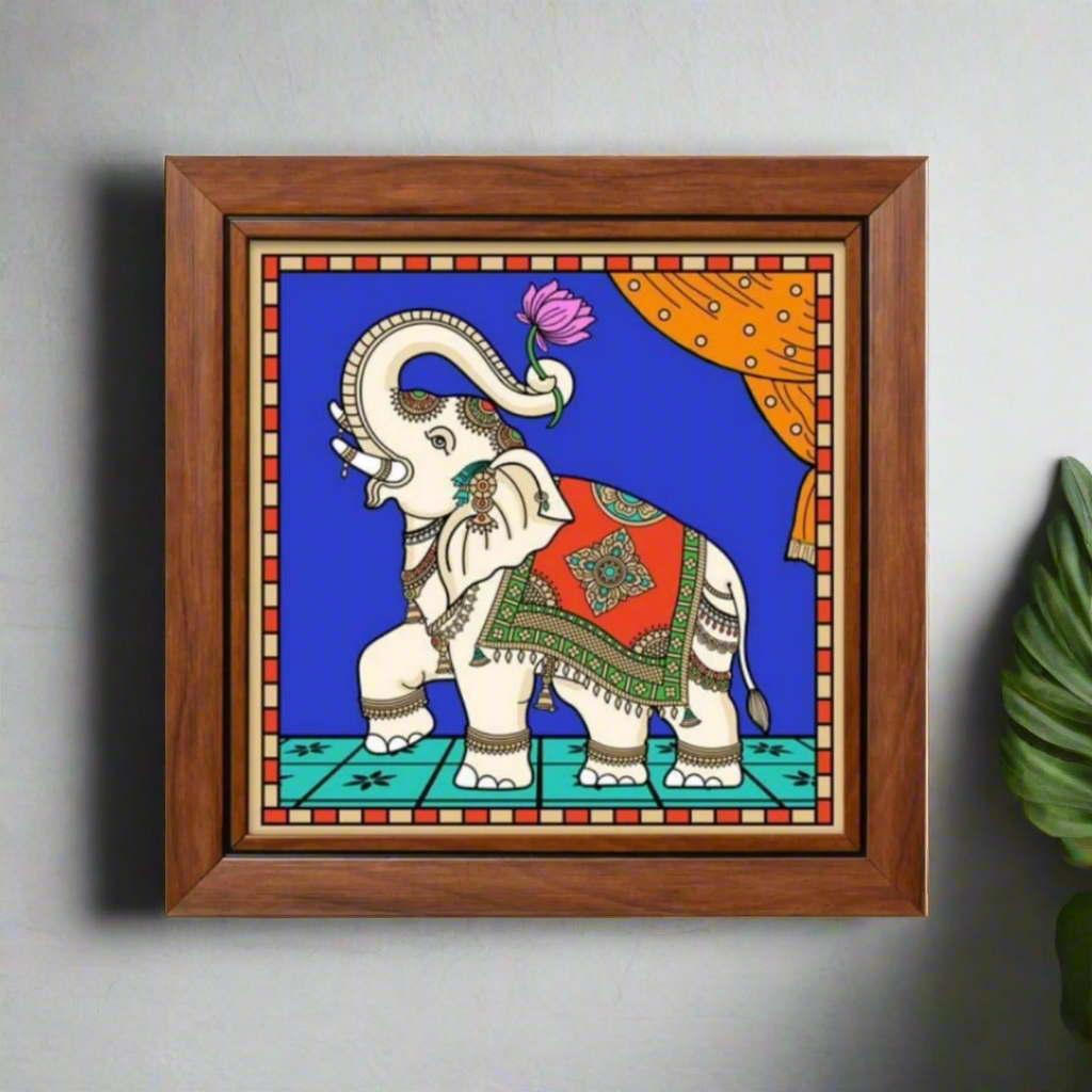 Paintings On Reverse Glass Tanjore Tales Elephant Cow Design Wall Art Tamrapatra