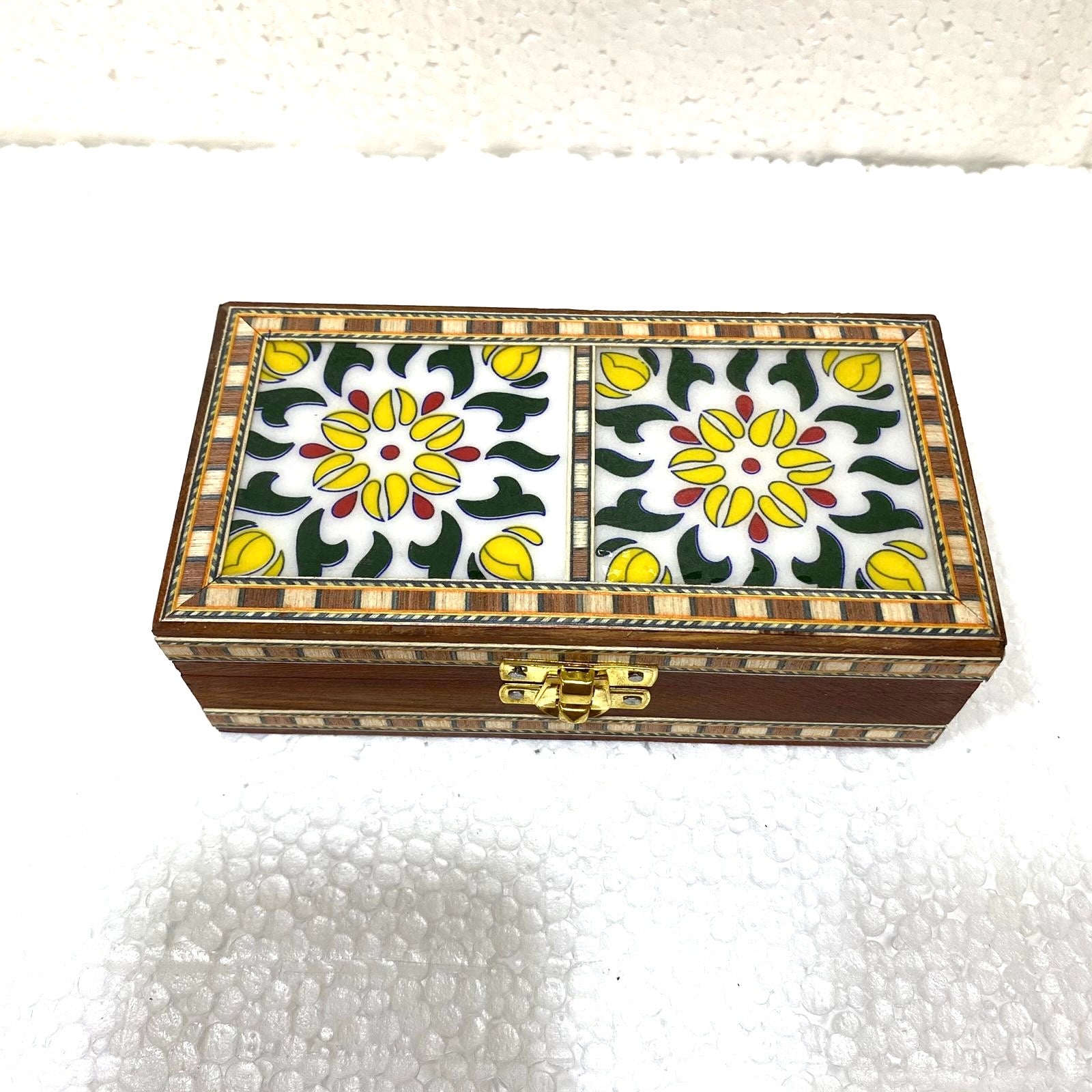 Two Tile Storage Box Wooden Blue pottery in Various Shades By Tamrapatra