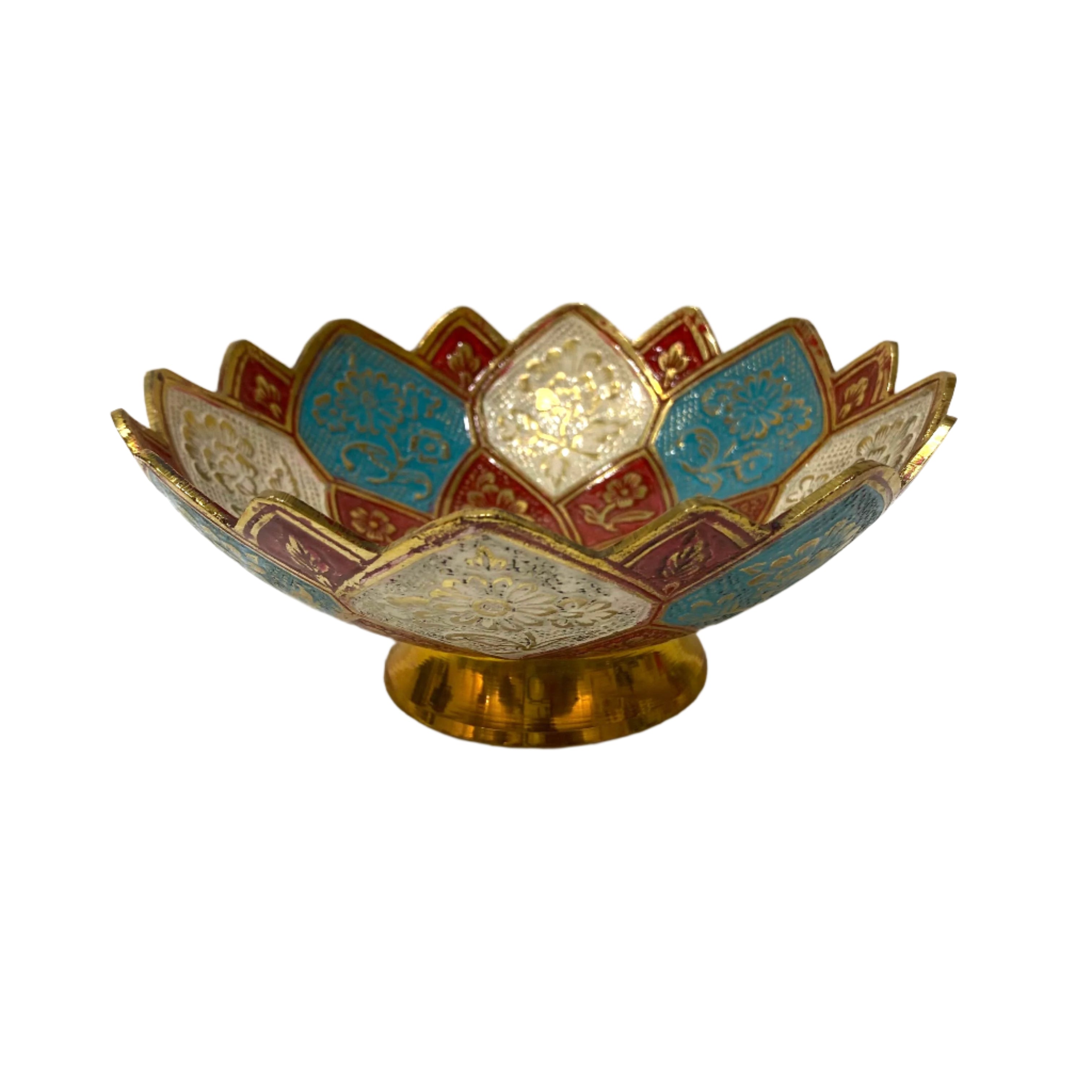 Decorative bowl with geometric patterns on a white background